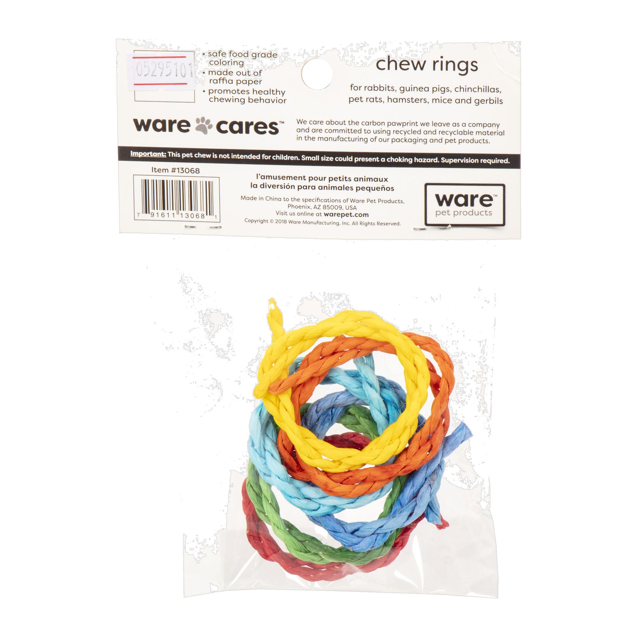Ware Chew Rings package back with feeding species and safety information