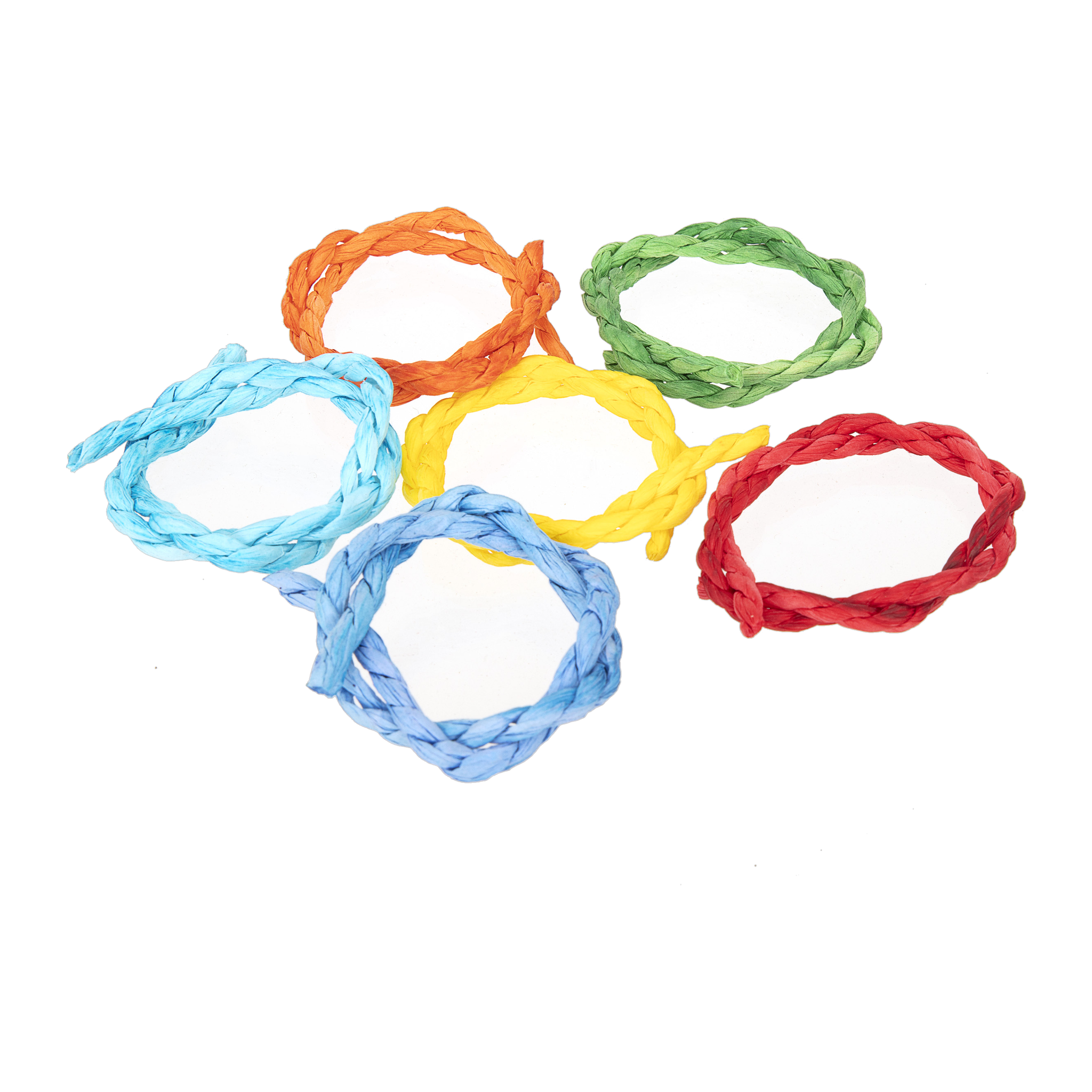 Chew rings spread out showing red, blue, green, yellow and orange colors