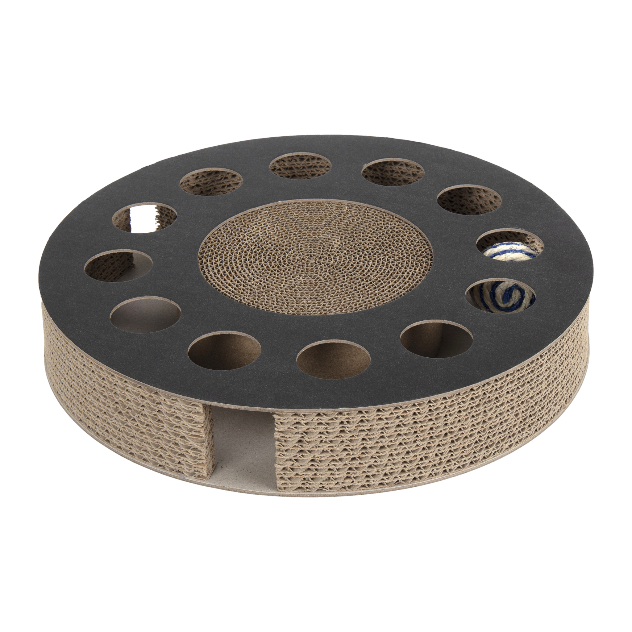 Ware Cirque-de-Fun corrugated cat scratcher with ball track, front angle