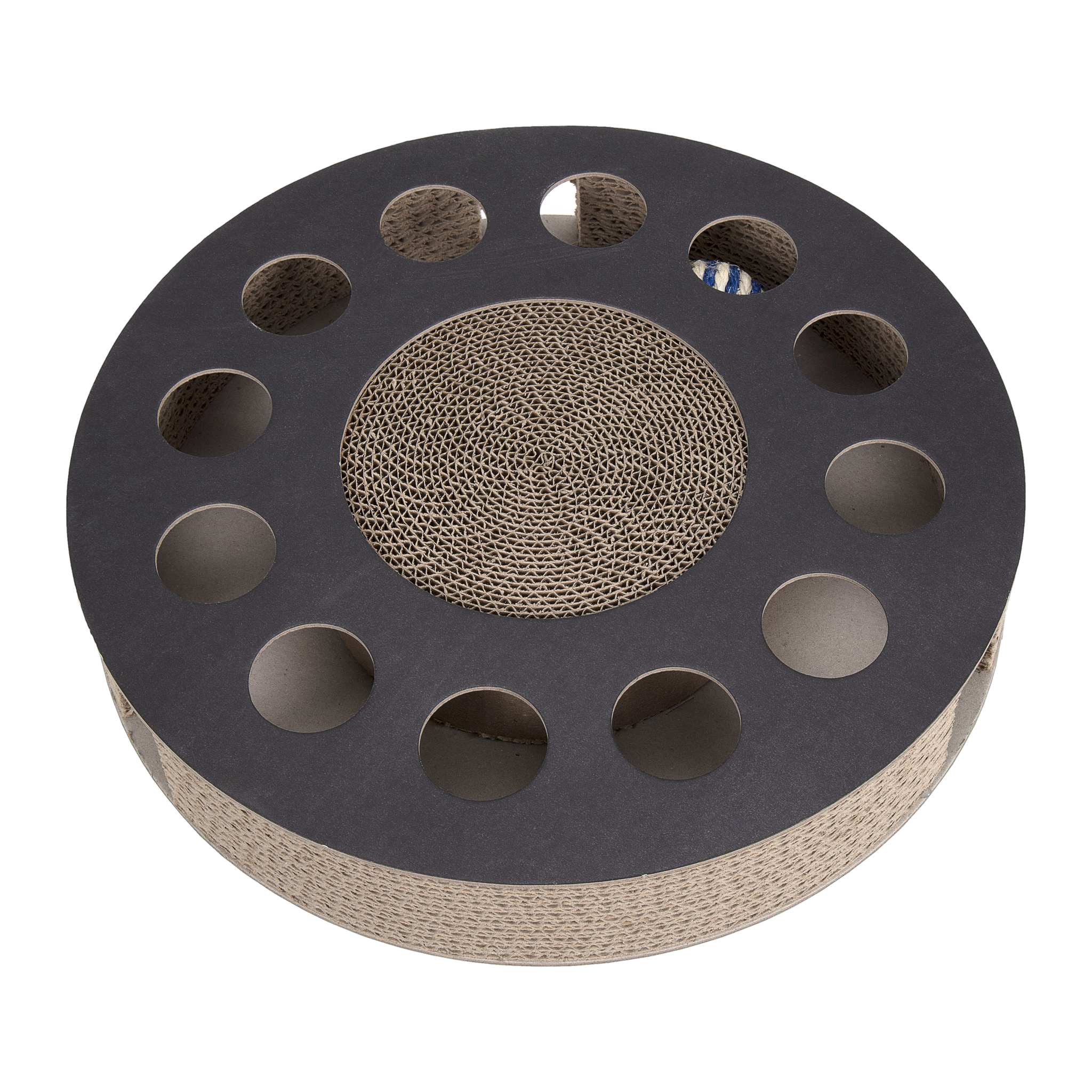 Ware Cirque-de-Fun cat scratcher top view with round scratch pad and ball openings