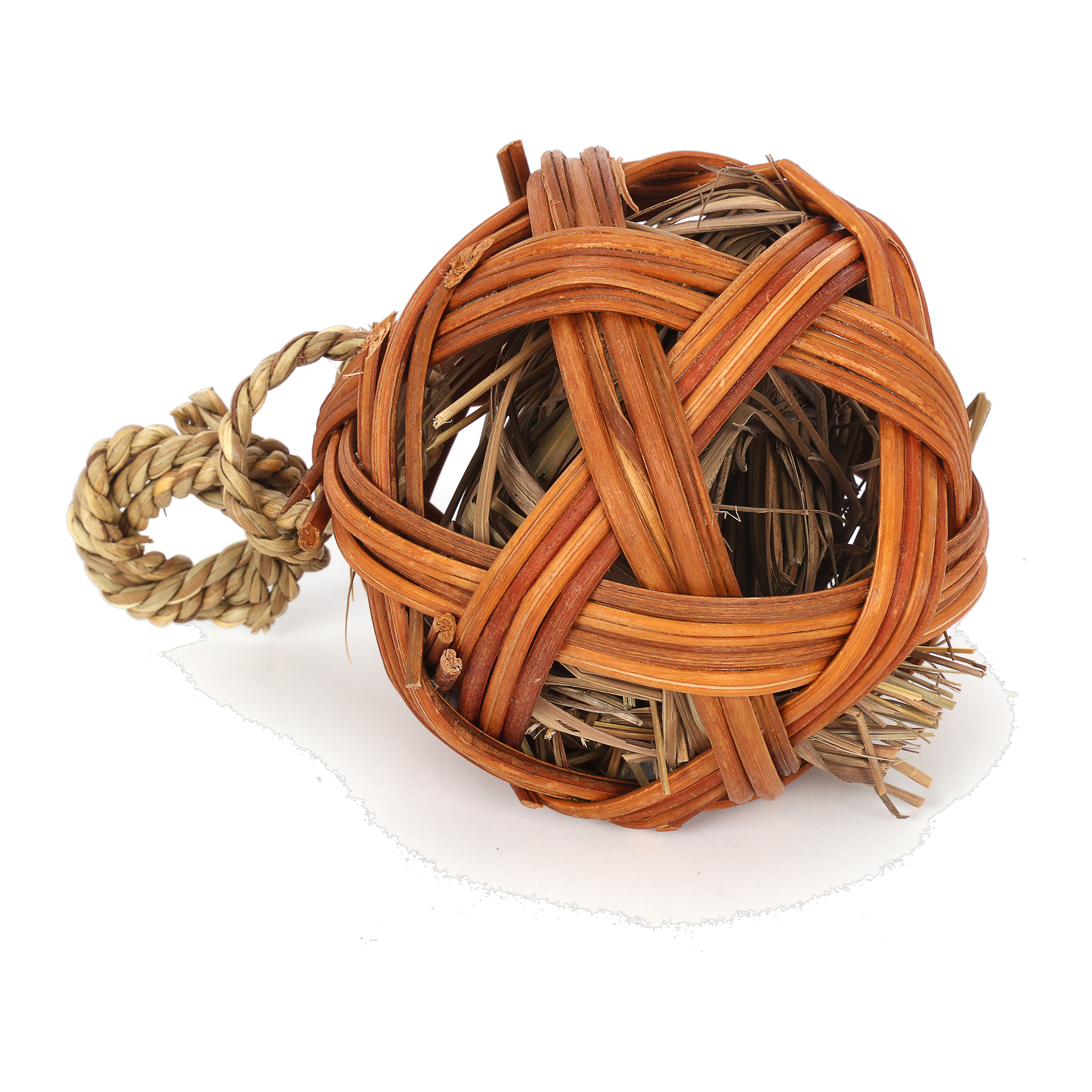 Ware Edible Treat Ball woven willow strips and grass core, angled view