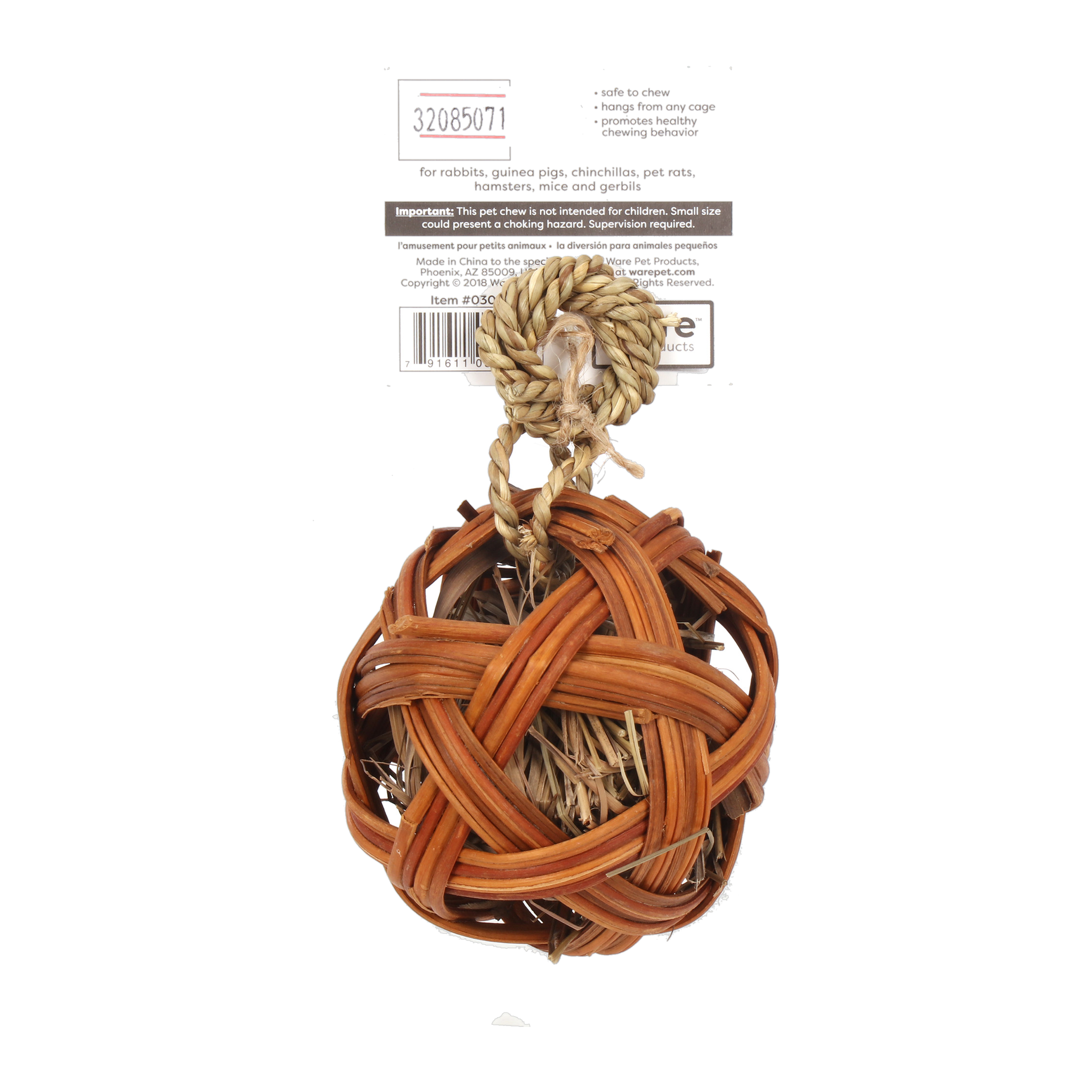 Ware Edible Treat Ball package back label with species and safety information