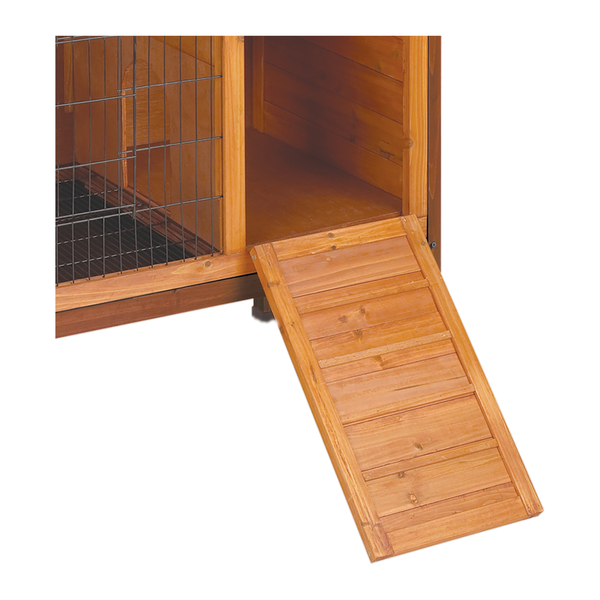 Hop-Way ramp door lowered for rabbit entry