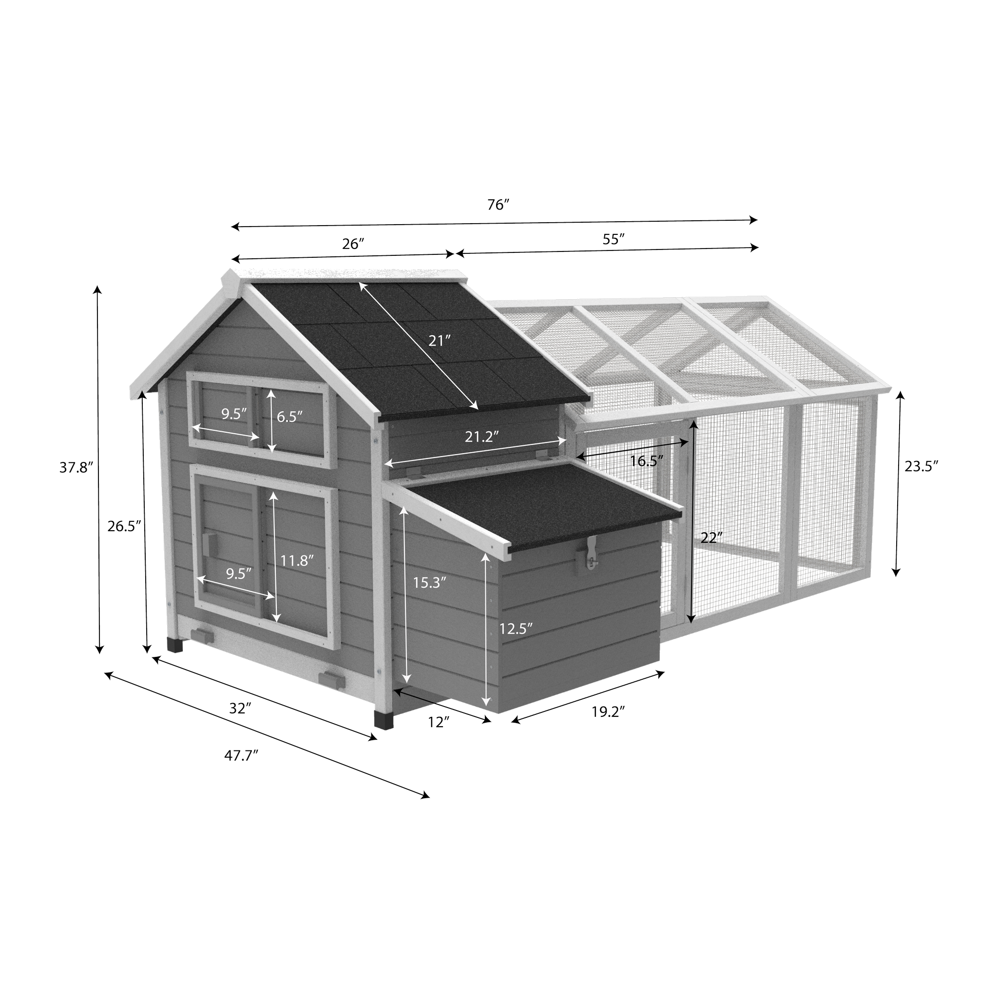 Dimension diagram of the Ware Rustic Barn Chicken Coop