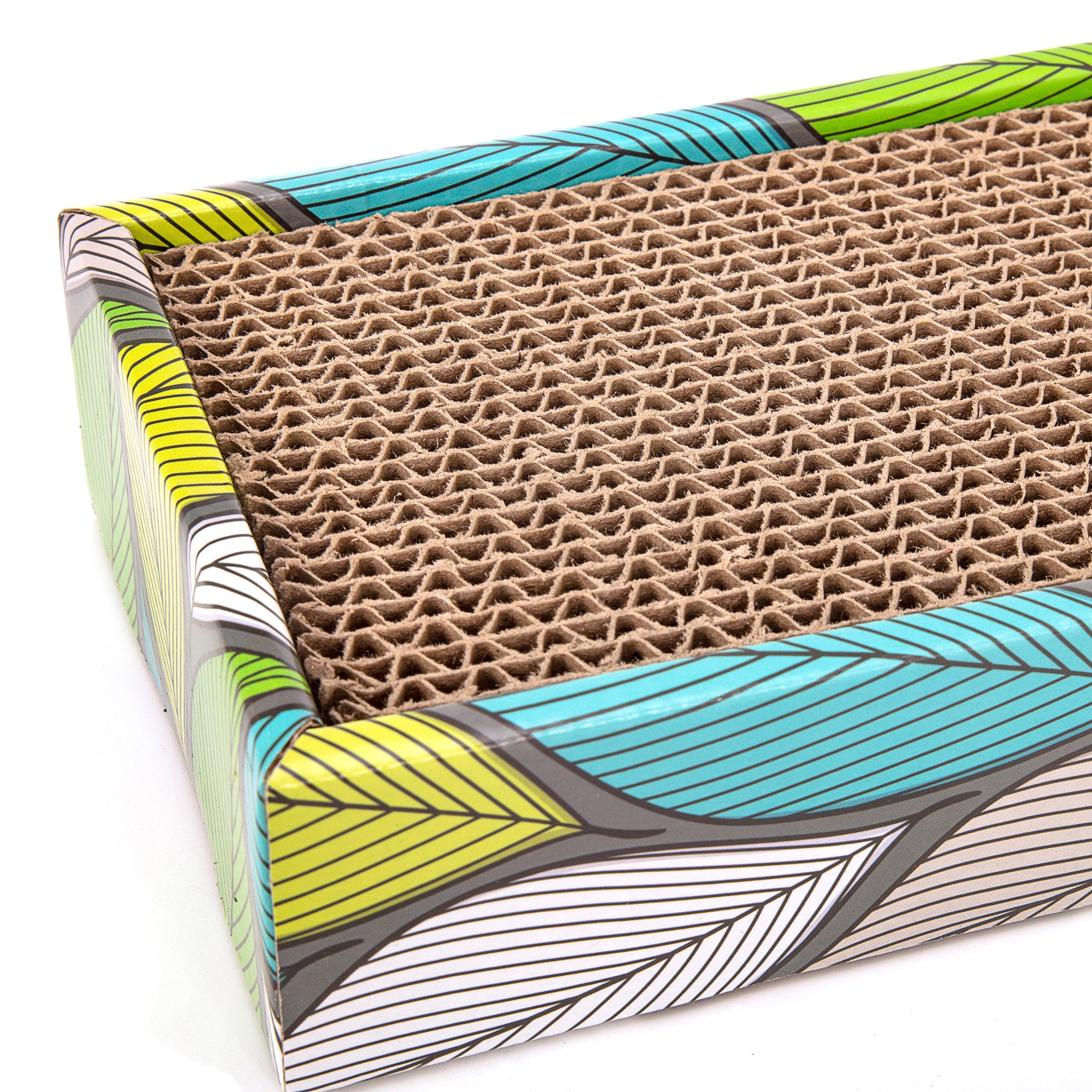 Closeup of the corrugated cardboard scratching surface