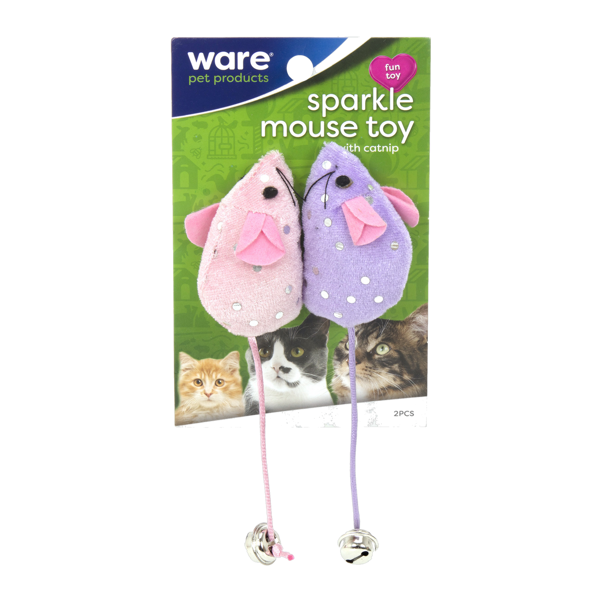 Ware Sparkle Mouse Toy 2-pack in retail packaging front view