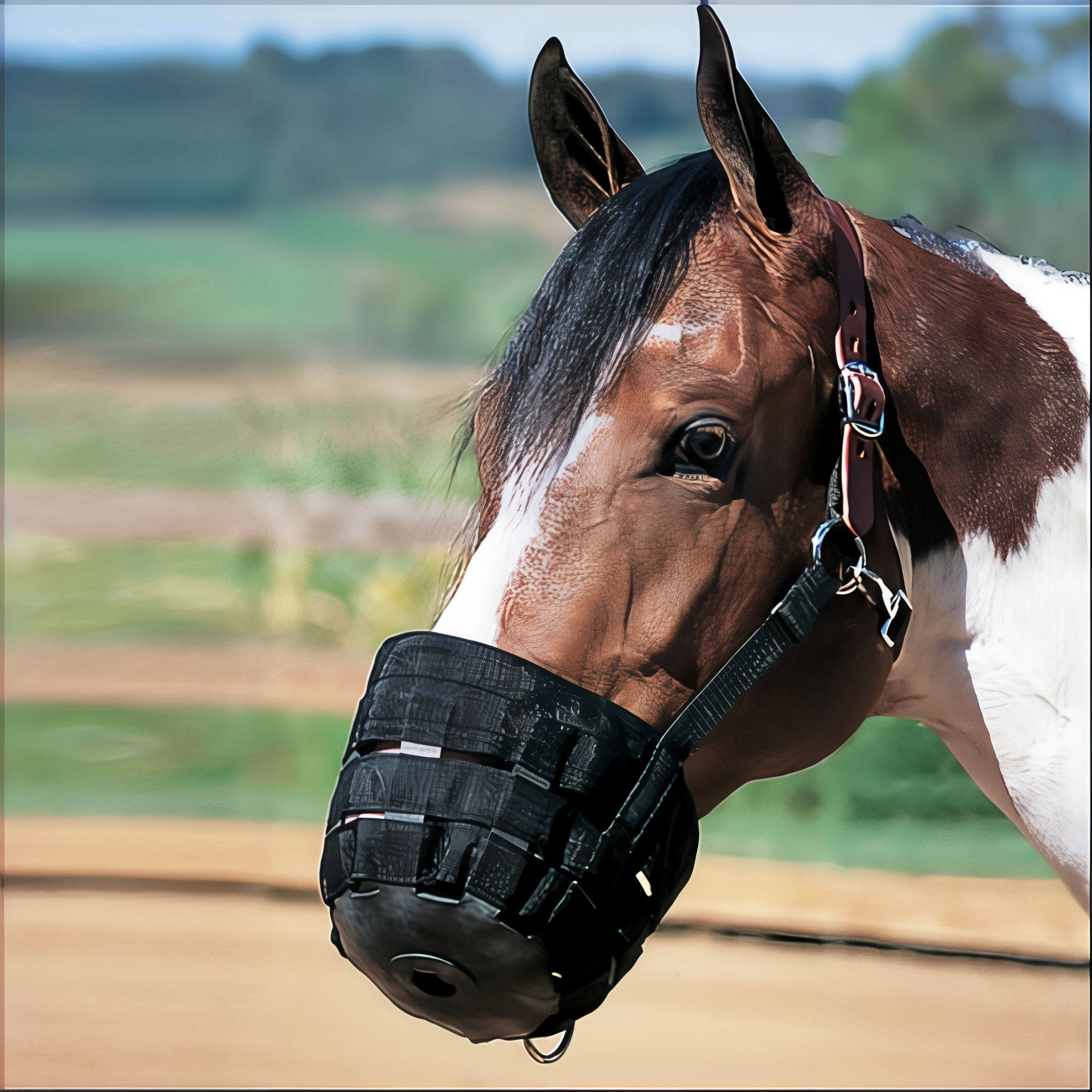 Weaver Horse Nylon Rubber Lined Grazing Muzzle, small, black color.