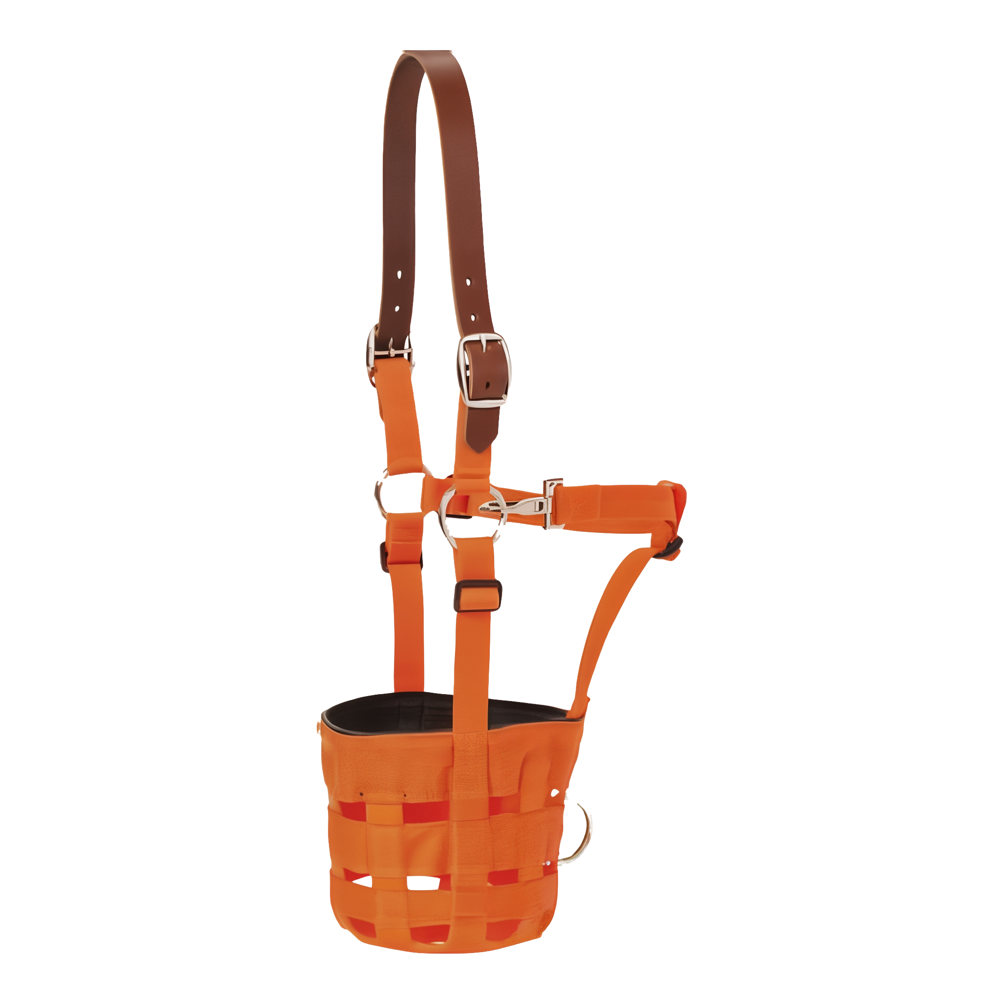 Weaver Leather Grazing Muzzle in orange, large size.