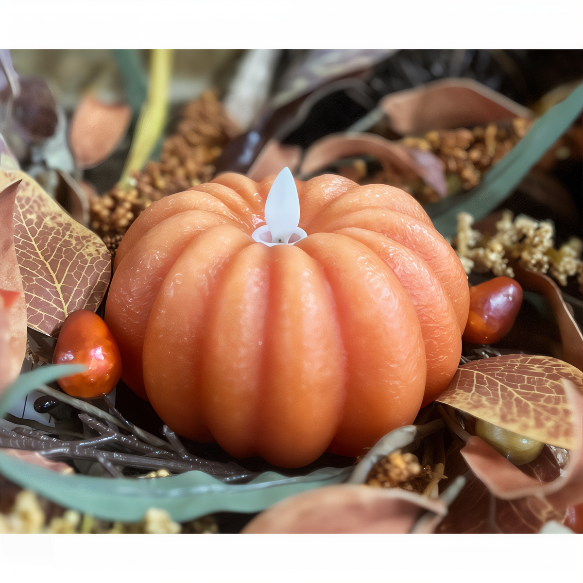 Wholesale Home Decor Orange Pumpkin Carved Moving Flame Candle 4.5 in -- lifestyle