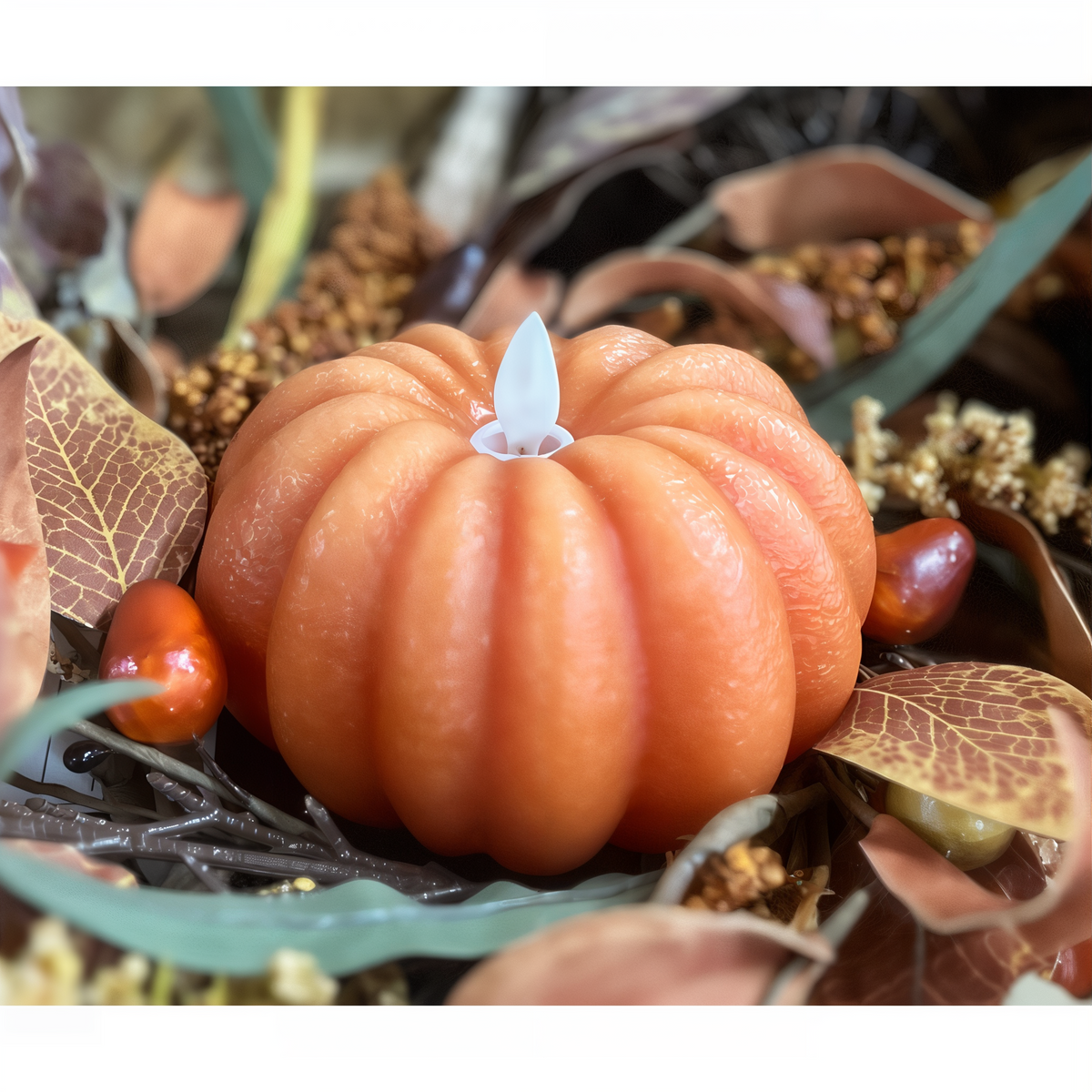 Wholesale Home Decor Orange Pumpkin Carved Moving Flame Candle 4.5 in -- lifestyle