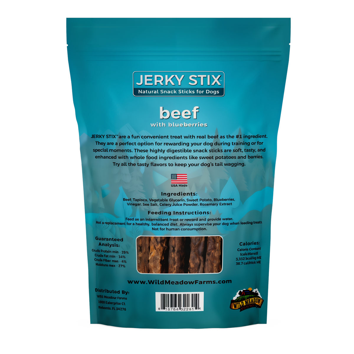 Wild Meadow Farms Jerky Stix Natural Snack Sticks for Dogs -- back label