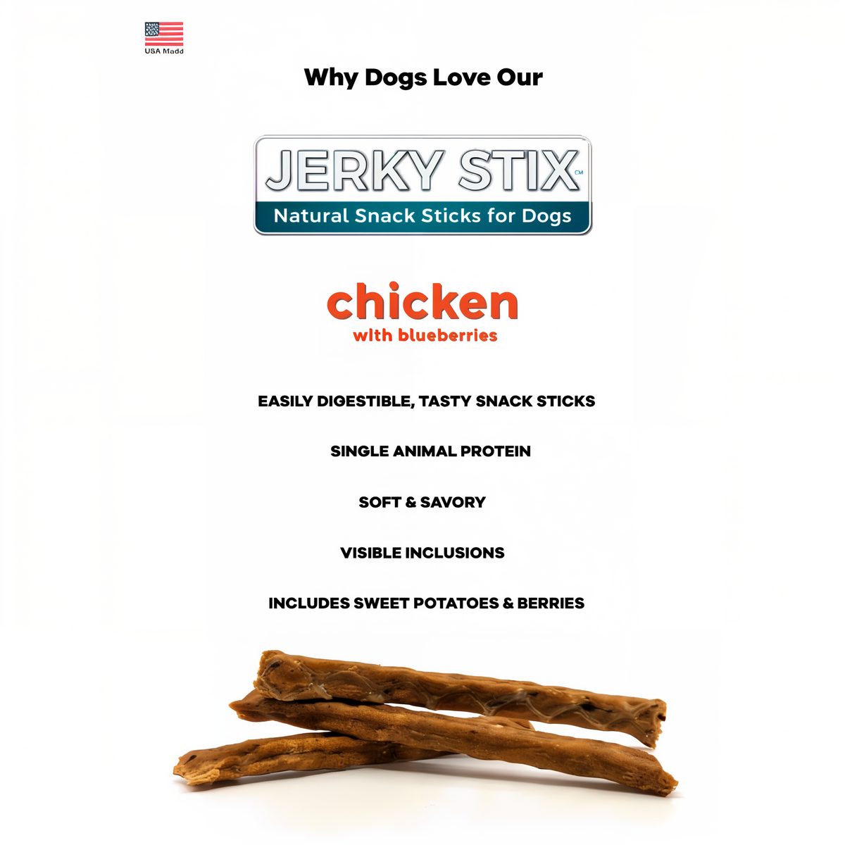 Wild Meadow Farms Jerky Stix Natural Snack Sticks for Dogs -- info card