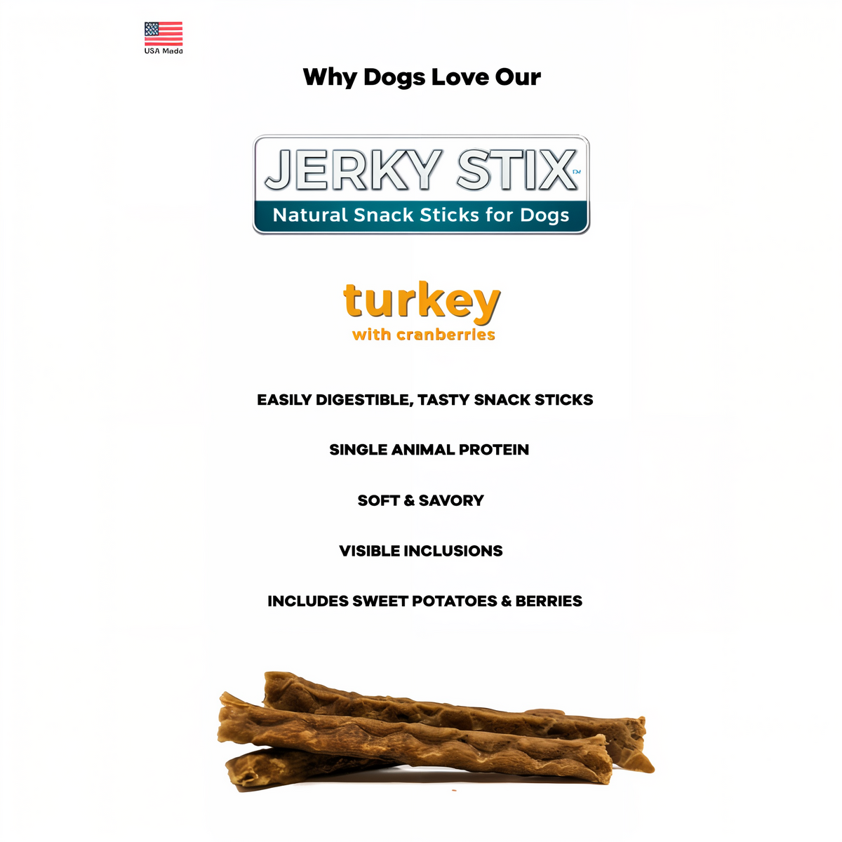 Wild Meadow Farms Jerky Stix Natural Snack Sticks for Dogs -- info card