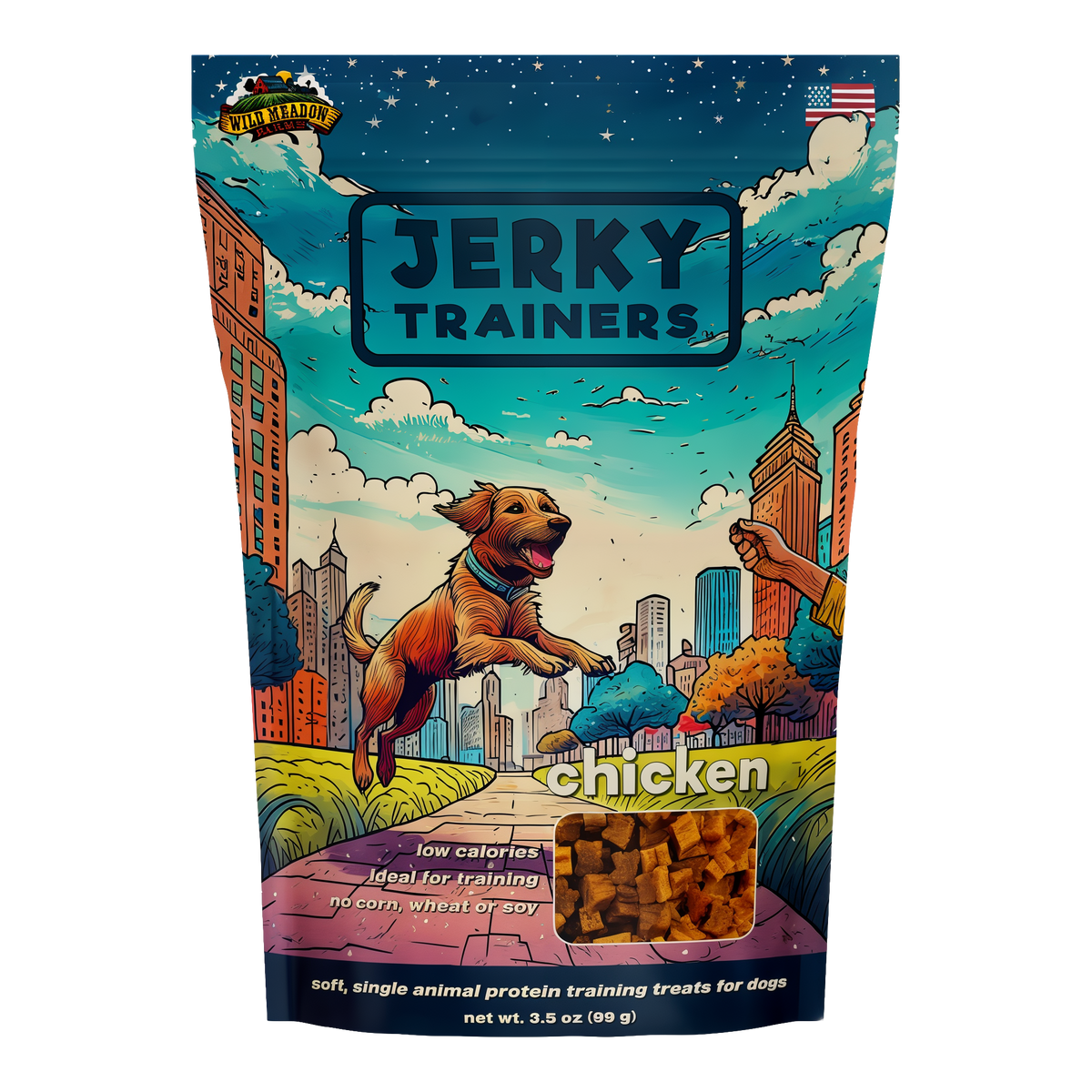 Wild Meadow Farms Jerky Trainers Soft Training Treats for Dogs -- front bag