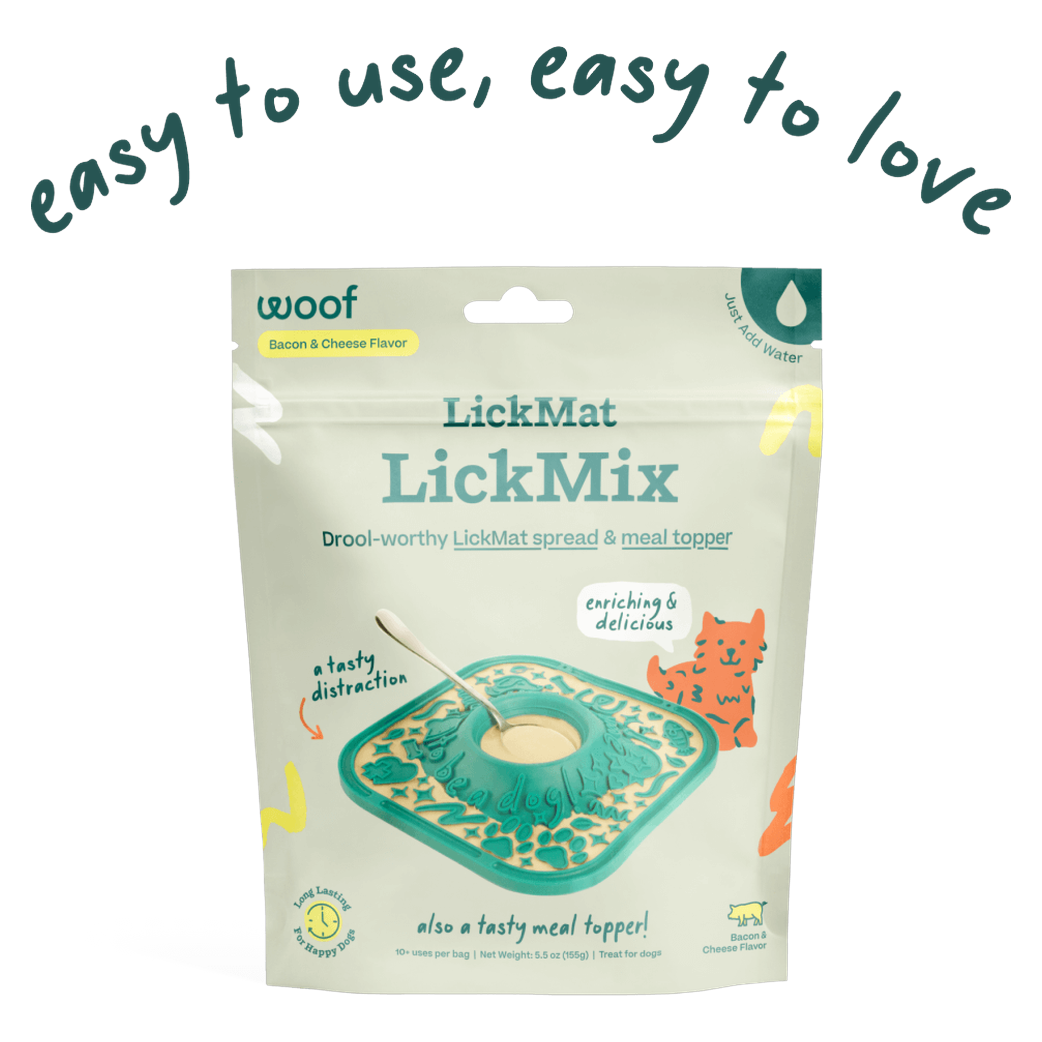 Woof Bacon & Cheese LickMix bag, just-add-water lick mat spread for dogs