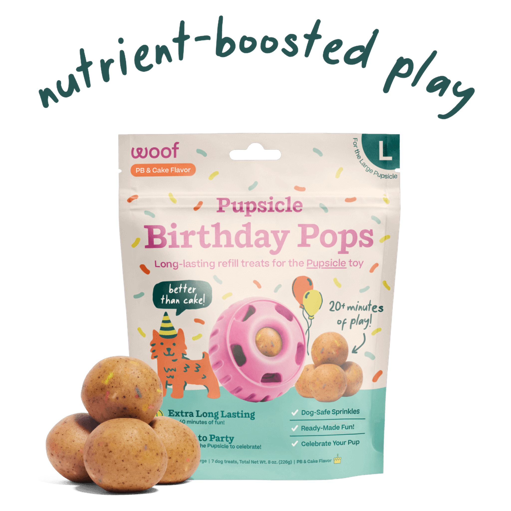 Woof Birthday Pops peanut butter and cake Pupsicle refill treats, X-Large (75 LBS+) 12 FL OZ bag