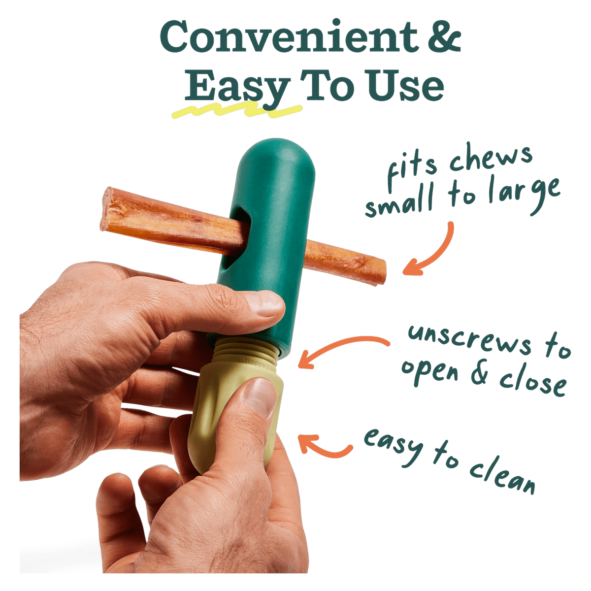 Loading a chew into the Woof BullySafe holder