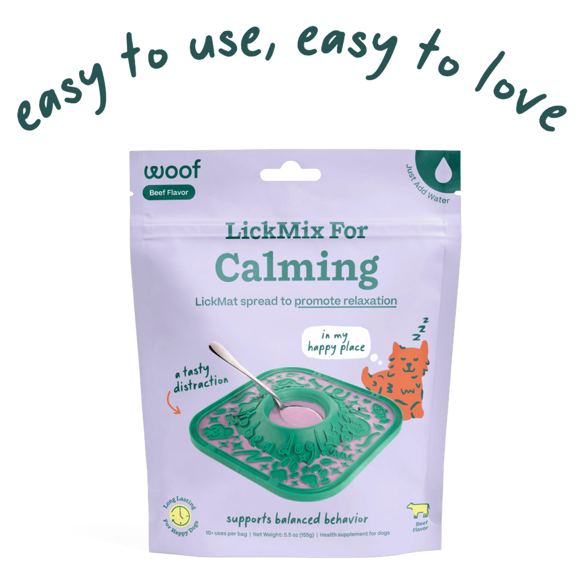 Woof Calming LickMix bag, just-add-water lick mat spread for dogs