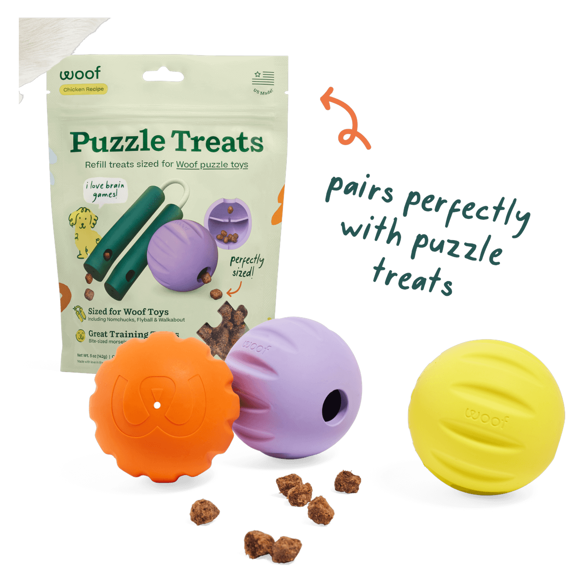 Woof Flyball comes in three eye-catching colors