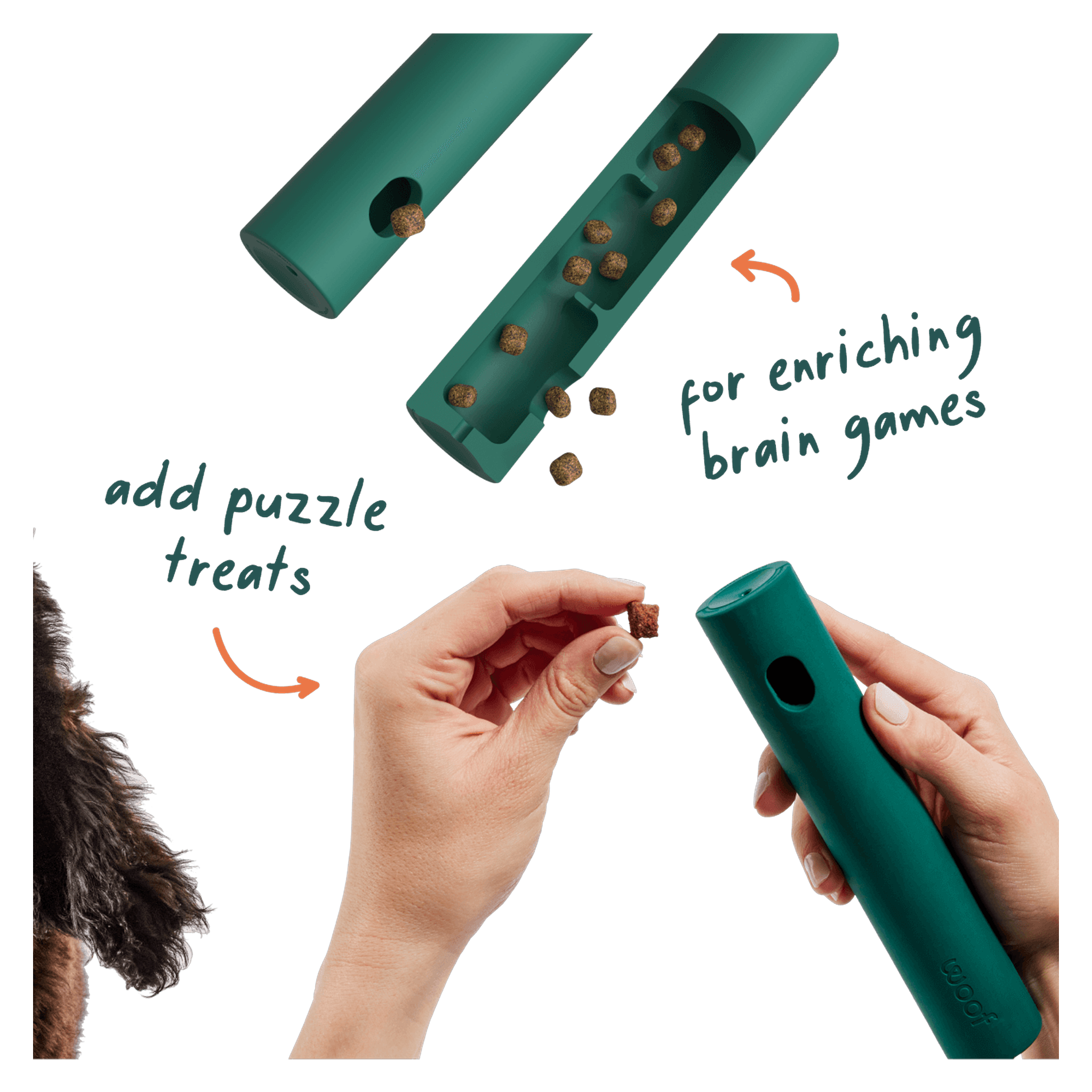 Nomchucks puzzle mode: each handle hides a treat chamber