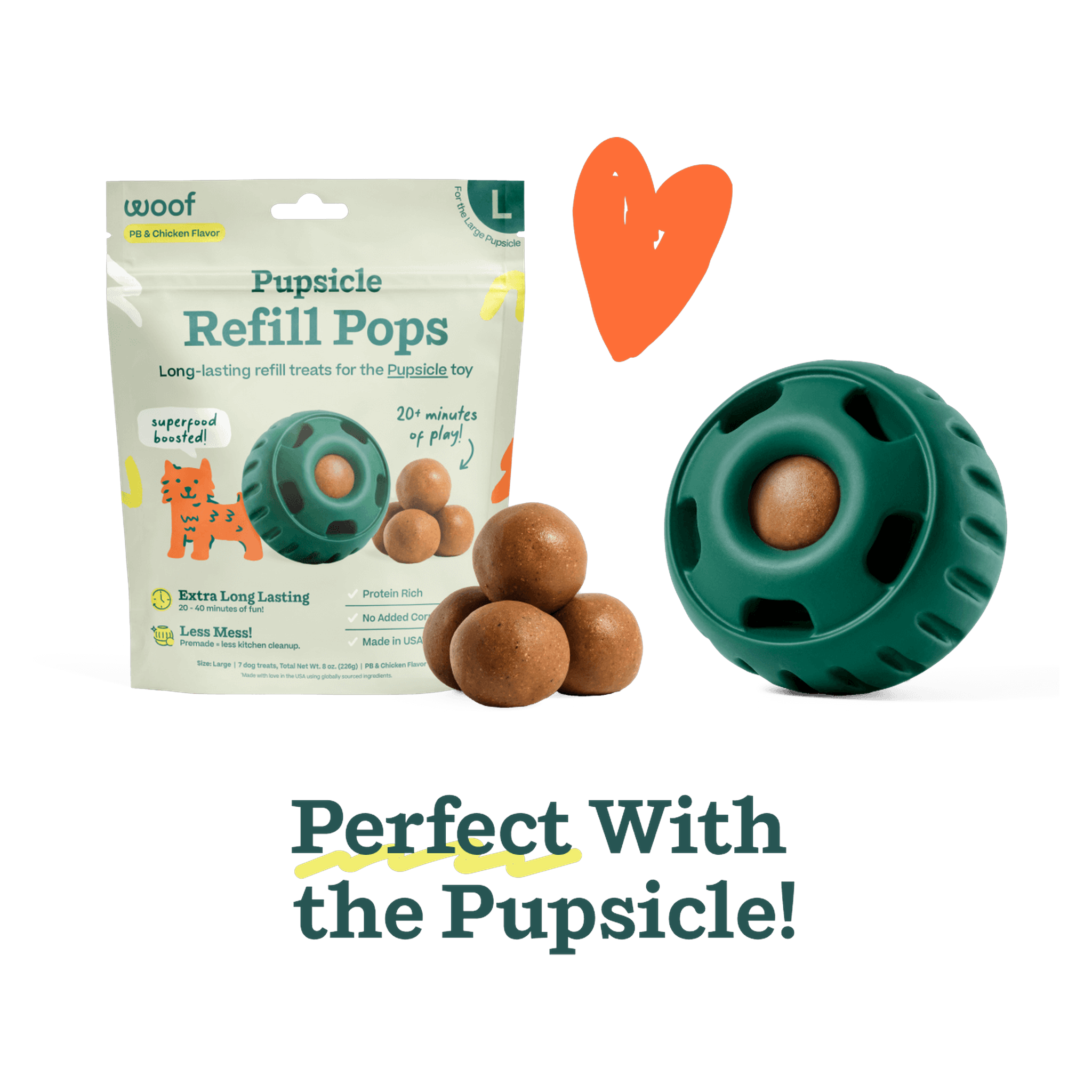 Woof Pupsicle Pops are made with real chicken or beef and peanut butter