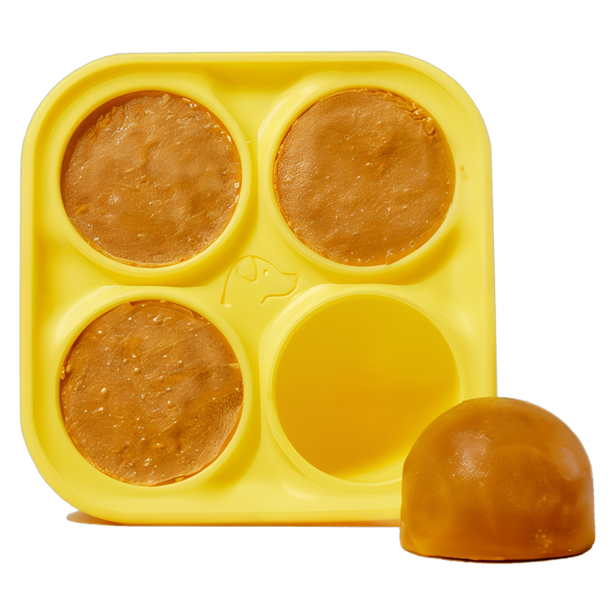 Top view of the Woof Pupsicle Treat Tray four-cavity silicone mold