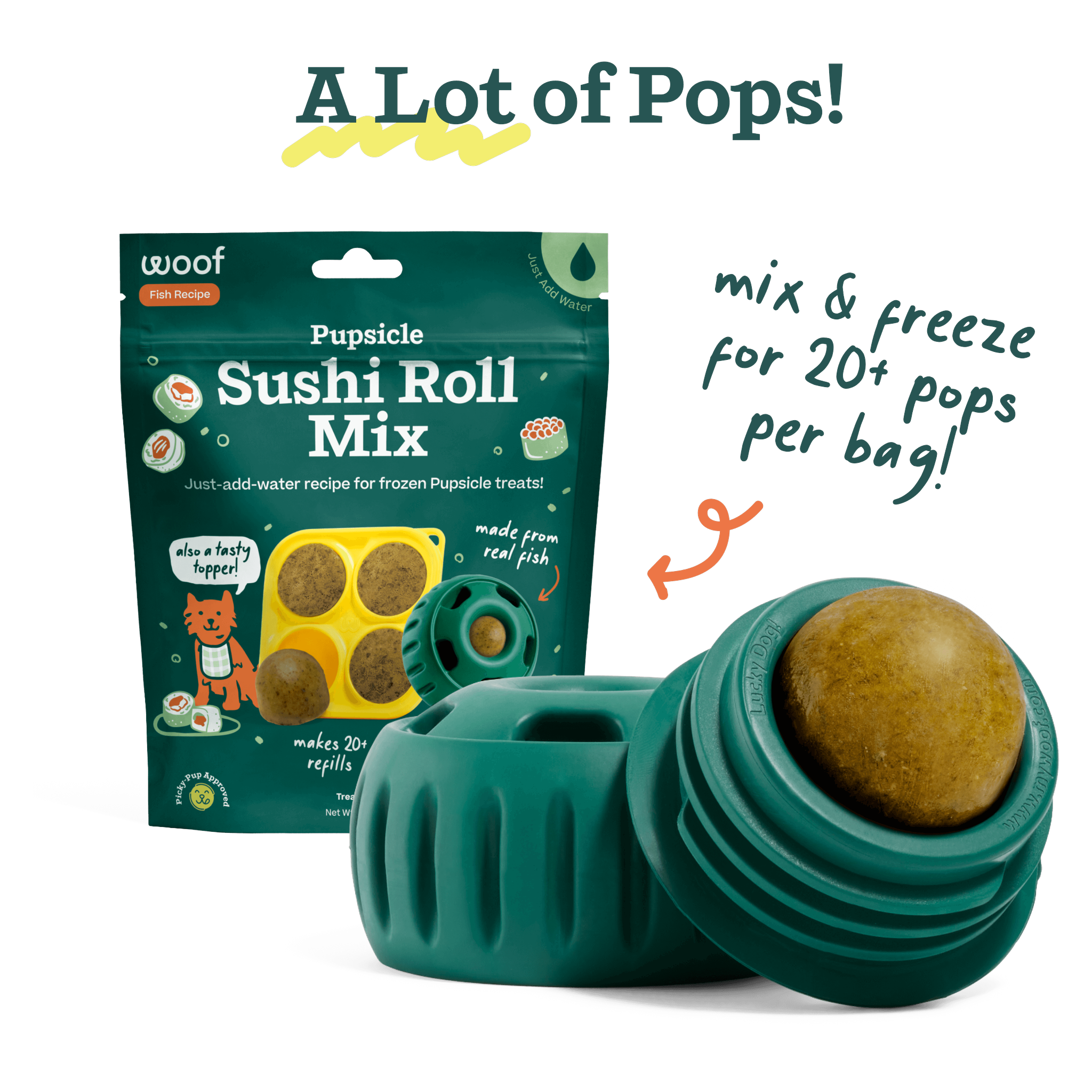 Sushi Roll Pupsicle Mix made with real salmon, cod and trout
