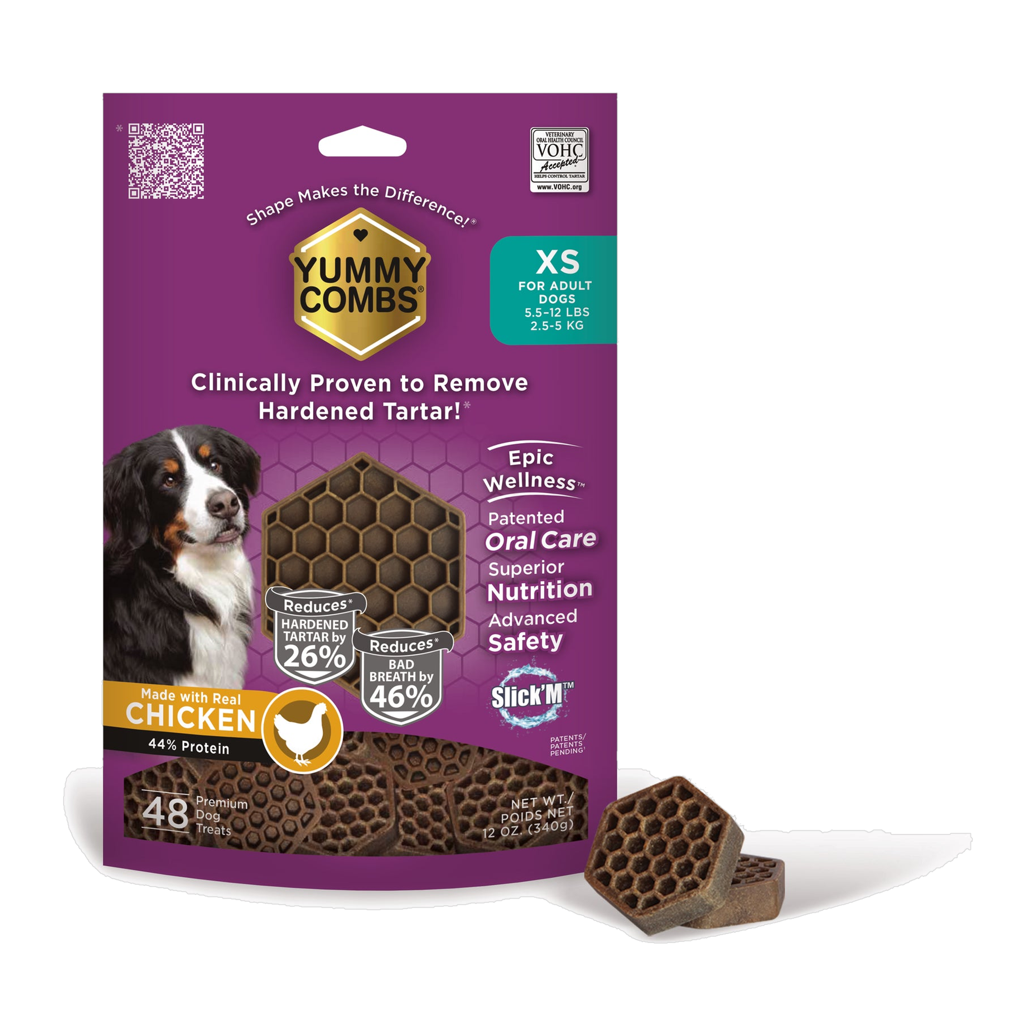 Yummy Combs chicken flossing dental treats 12 oz bag, 48 treats for dogs 5.5 to 12 pounds