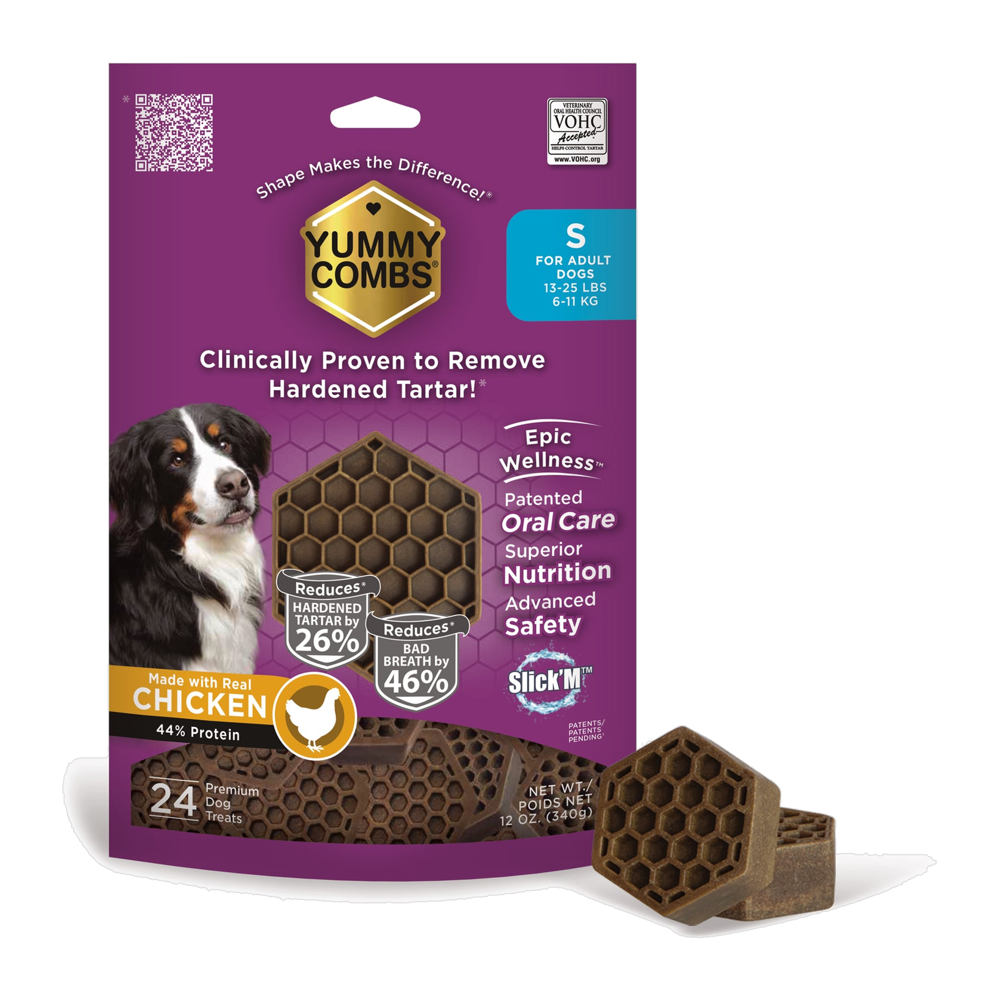 Yummy Combs chicken flossing dental treats 12 oz bag, 24 treats for dogs 13 to 25 pounds