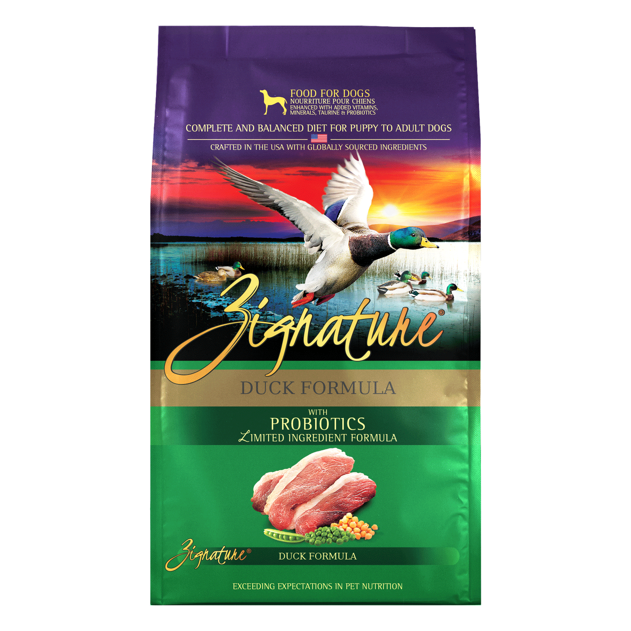 Zignature Duck Formula Dry Dog Food package