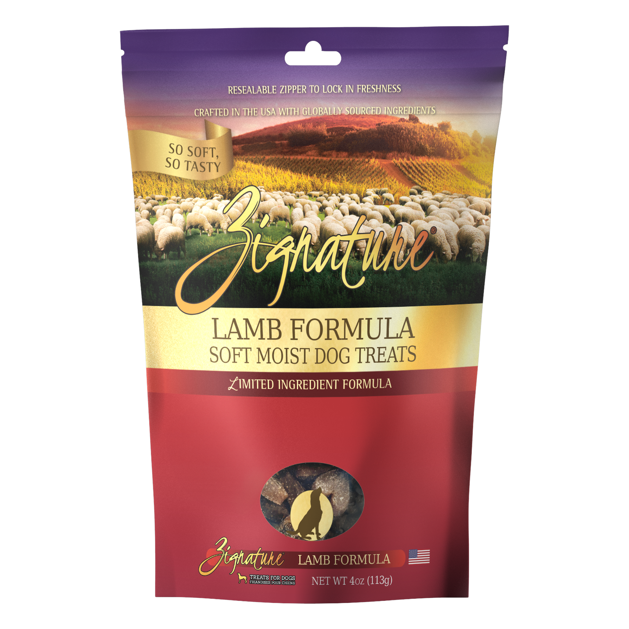 Zignature Lamb Formula Soft Moist Dog Treats package
