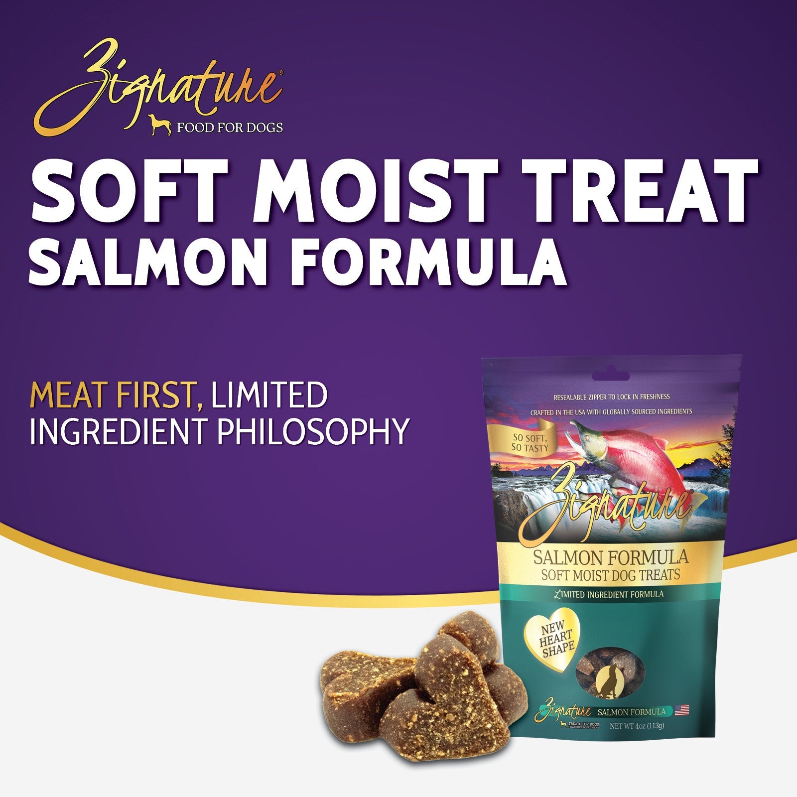 Zignature Salmon Formula Soft Moist Dog Treats — product highlights tile 2