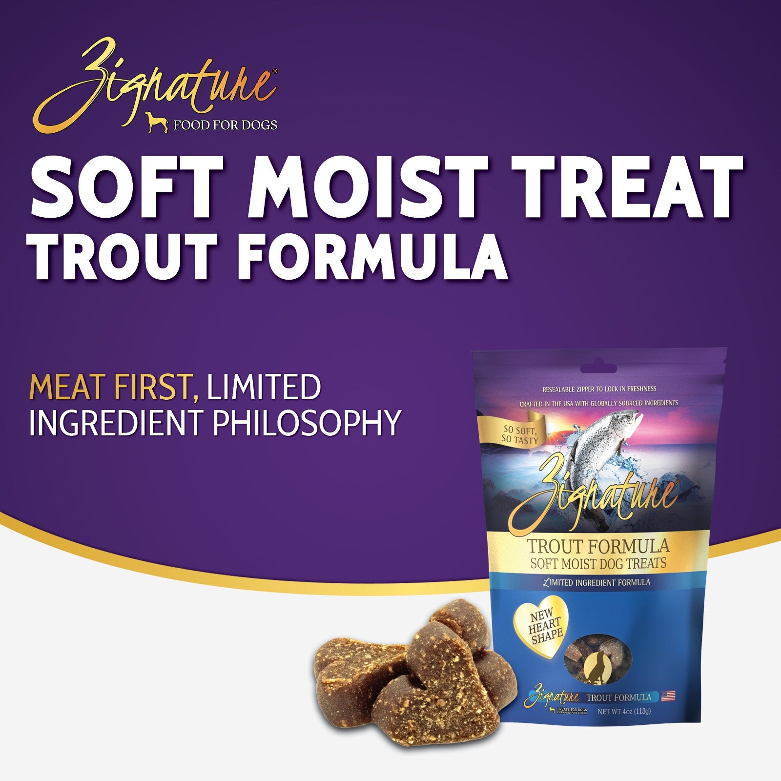 Zignature Trout Formula Soft Moist Dog Treats — product highlights tile 2