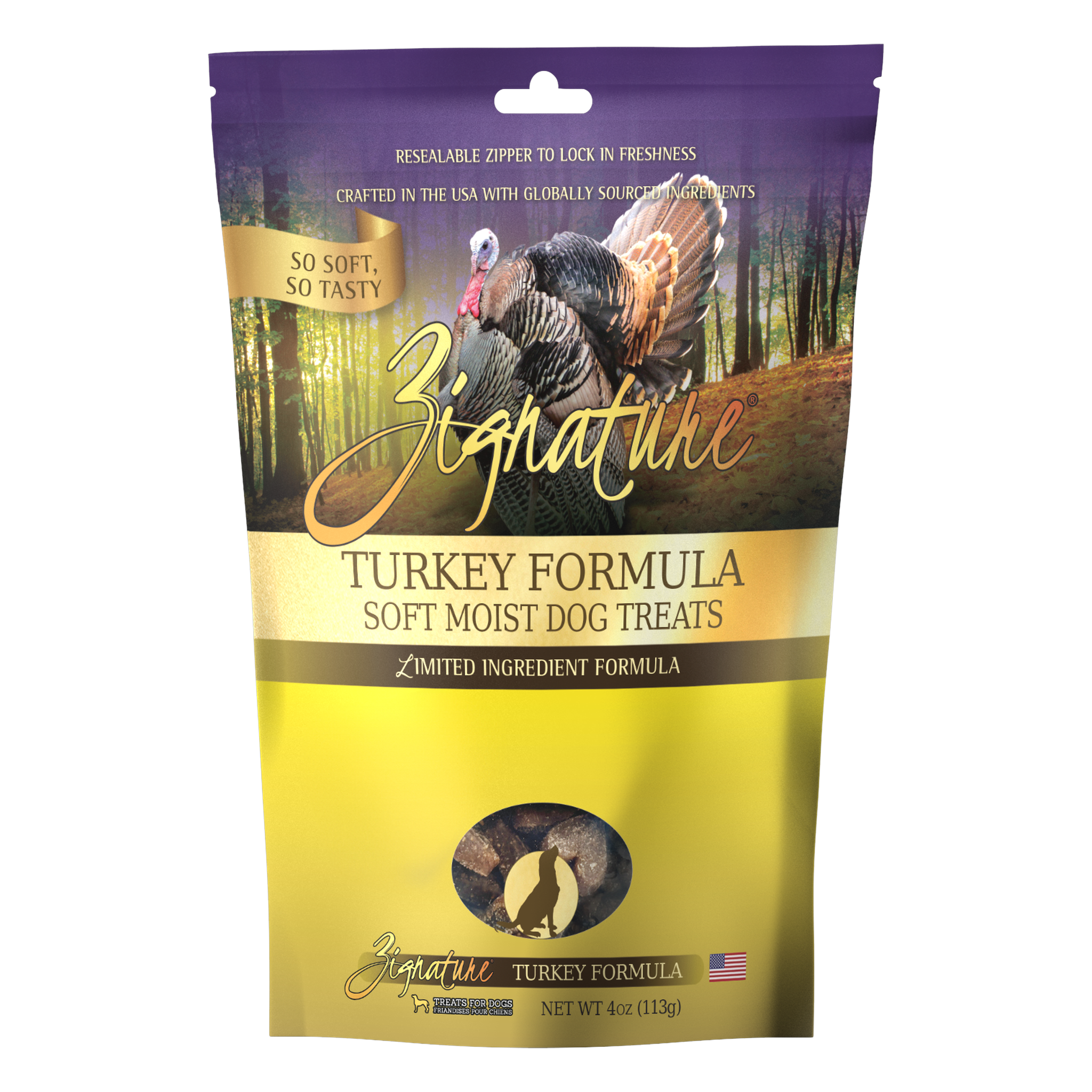 Zignature Turkey Formula Soft Moist Dog Treats package