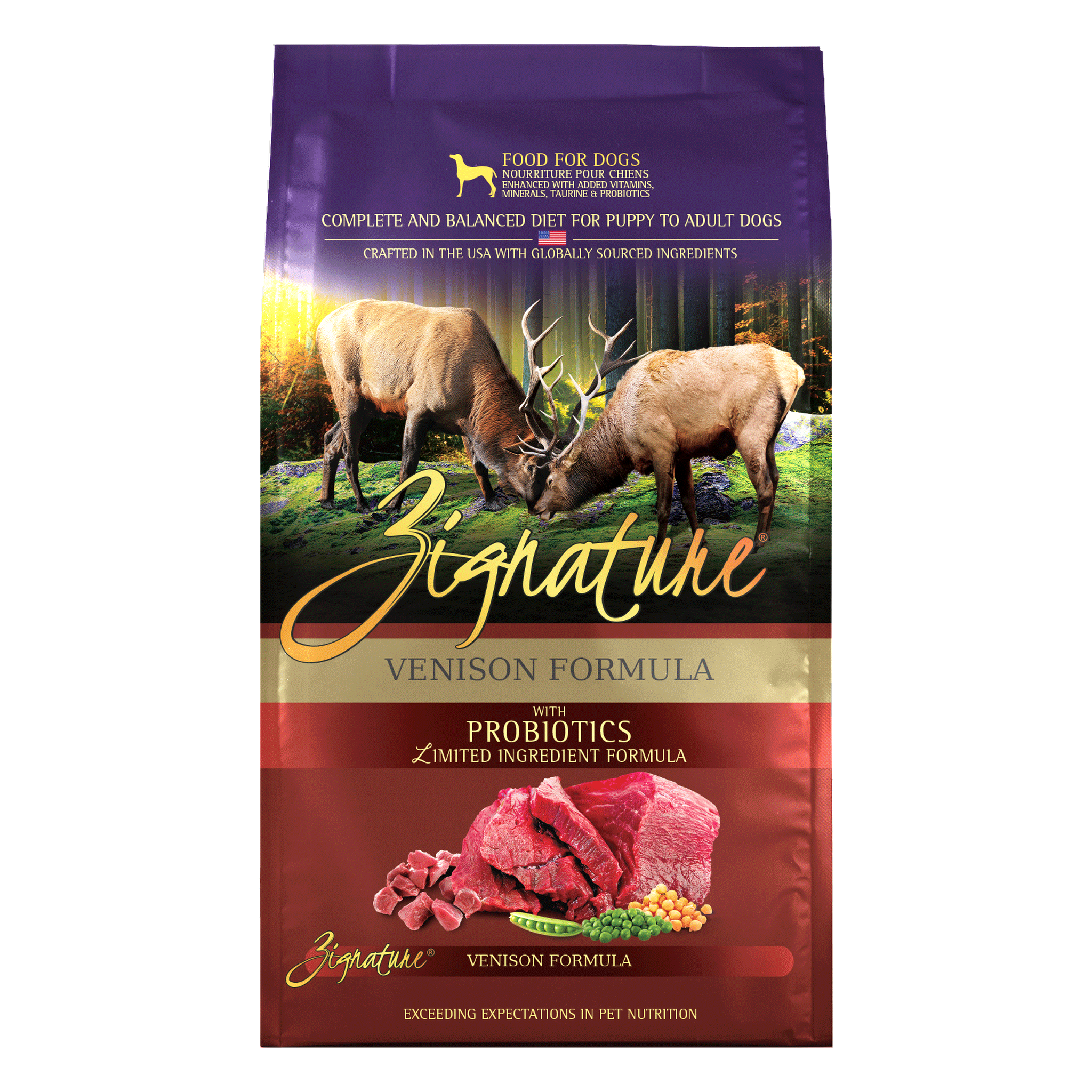 Zignature Venison Formula Dry Dog Food package
