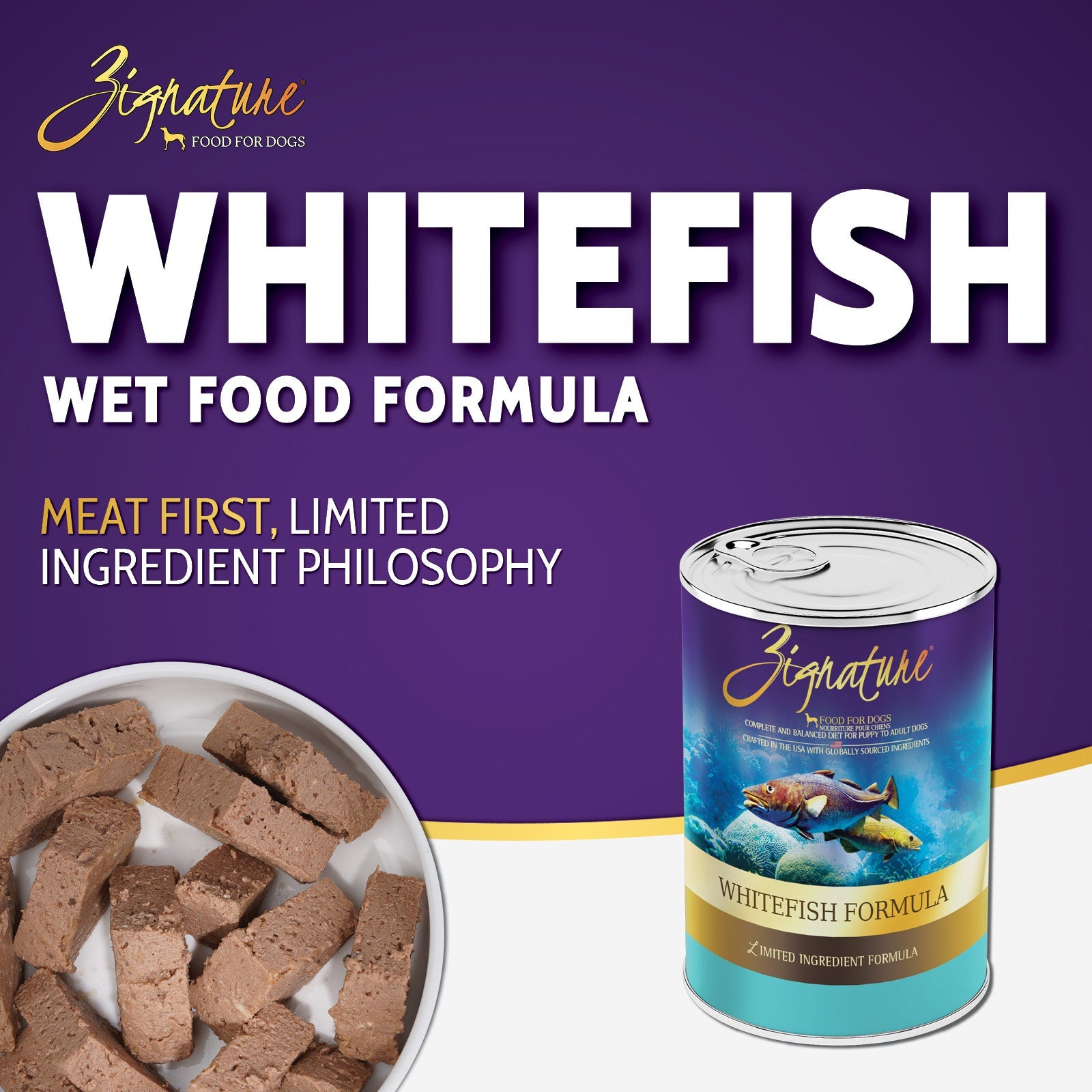 Zignature Whitefish Formula Wet Dog Food — product highlights tile 1