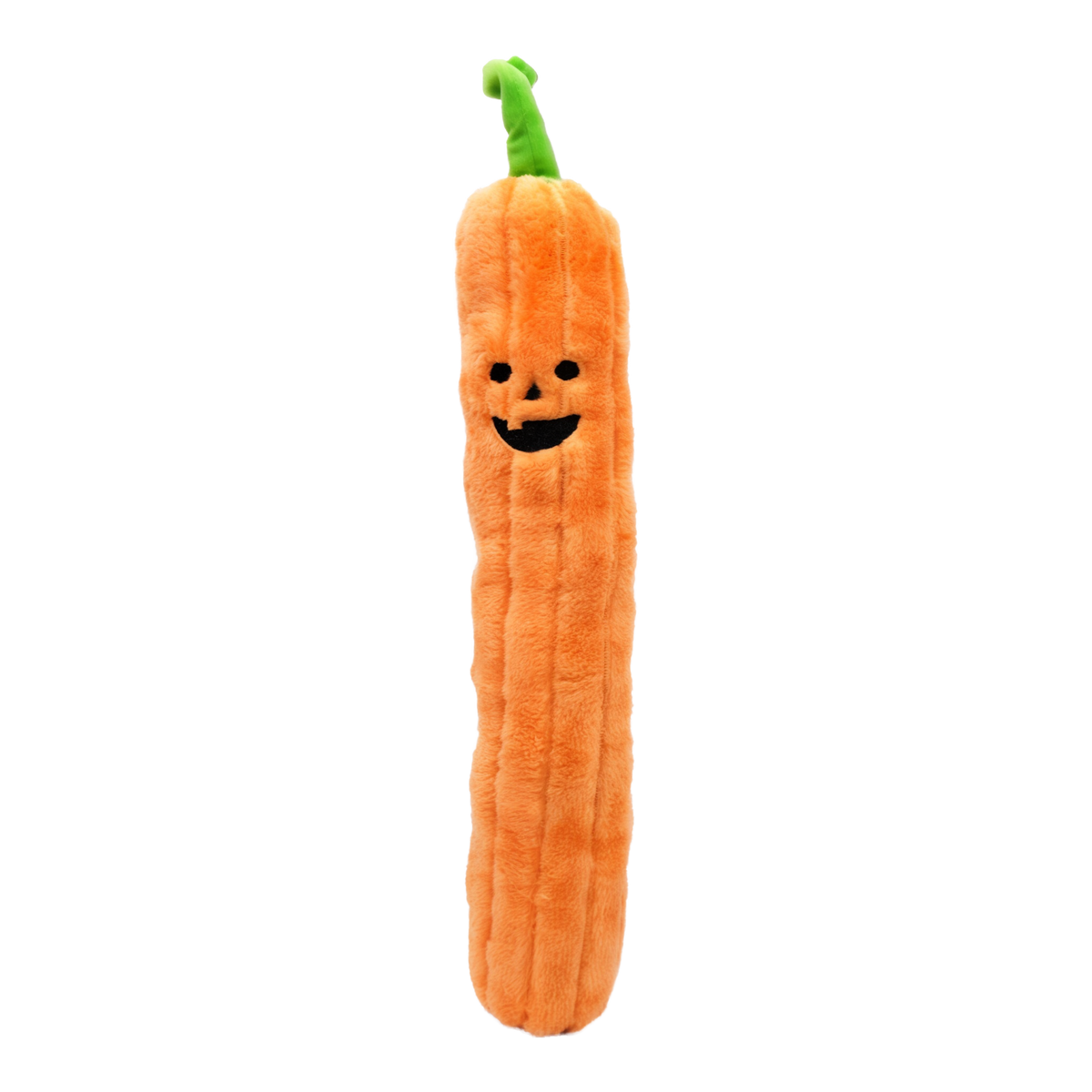 ZippyPaws Halloween Jigglerz Pumpkin long orange corduroy jack-o-lantern plush dog toy with green stem