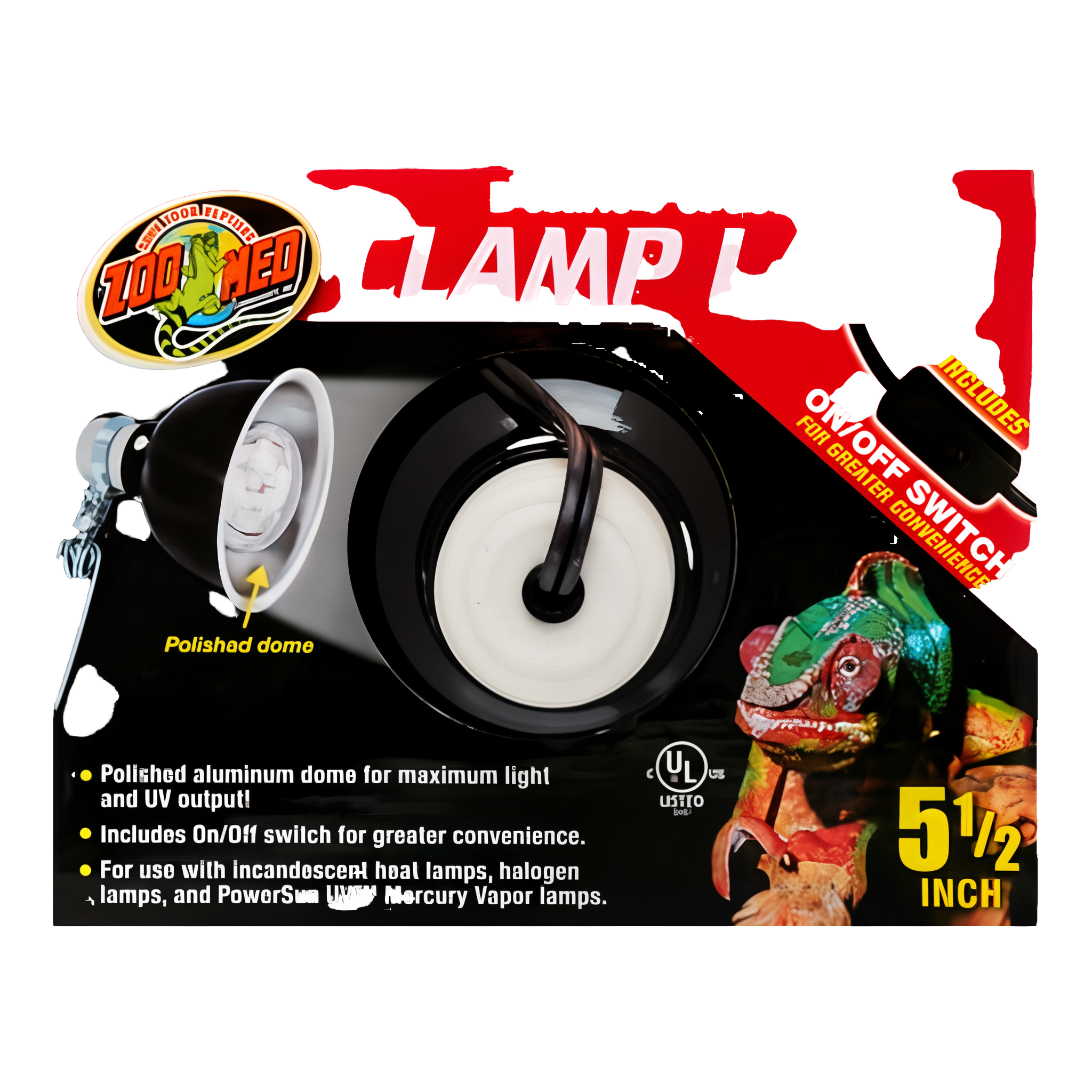 Zoo Med Deluxe Porcelain Clamp Lamp, 5.5 inch diameter, 100 Watt capacity.