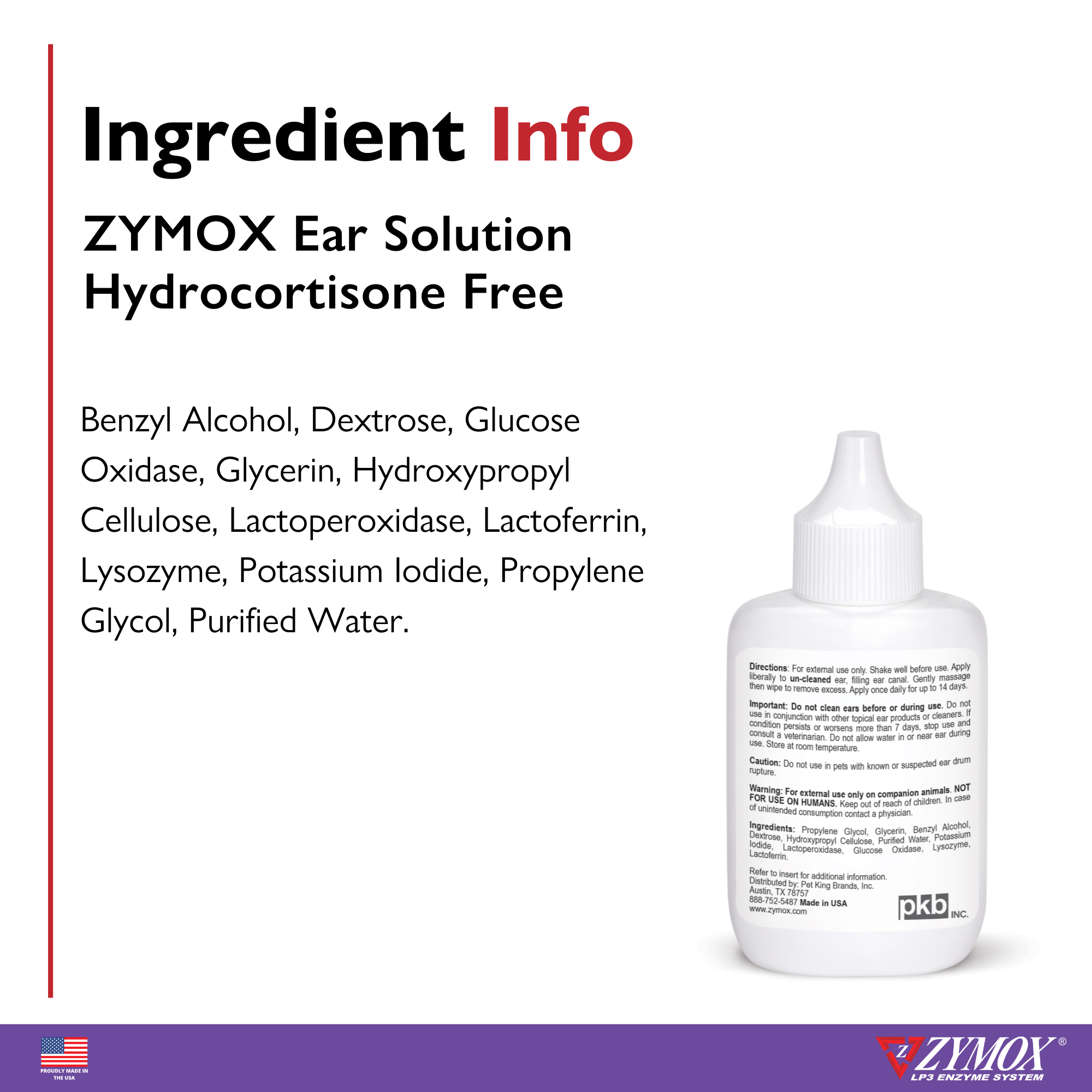 Zymox Enzymatic Ear Solution ingredients including LP3 enzymes