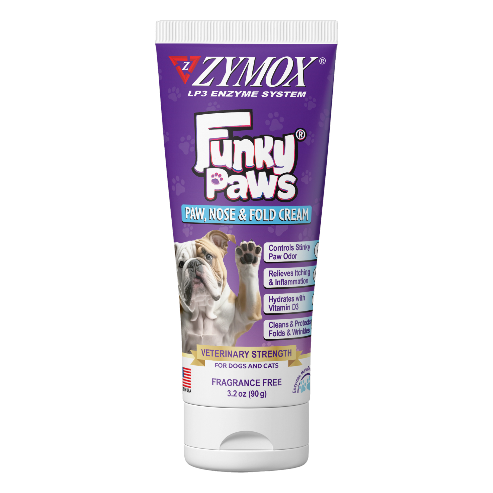 Zymox Funky Paws Paw, Nose and Fold Cream 3.2 oz tube front