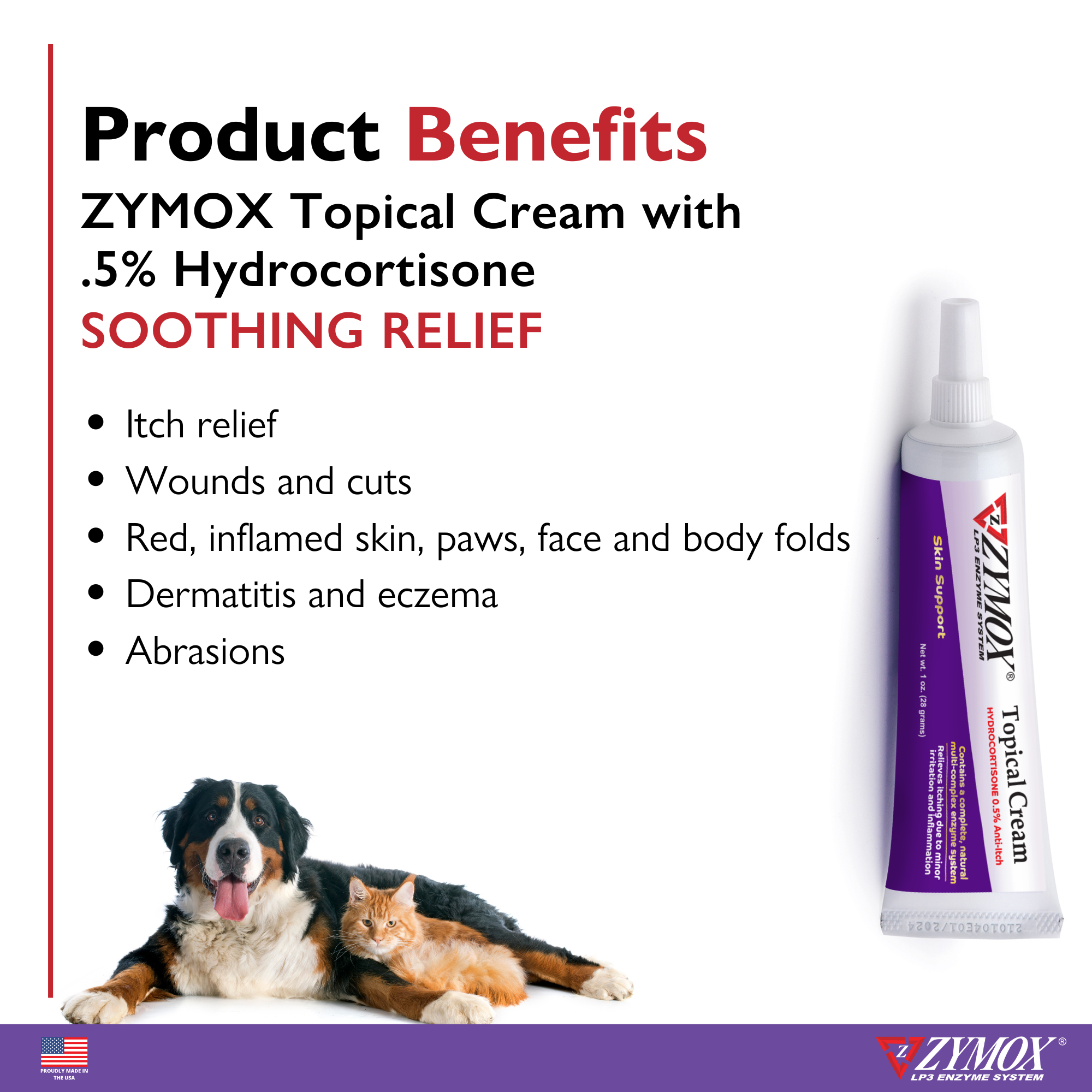 Zymox Topical Cream benefits: relieves itching from minor skin irritation and inflammation