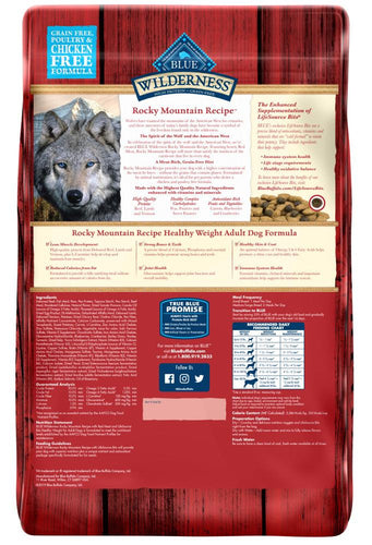 Blue Buffalo Wilderness Rocky Mountain Healthy Weight Grain Free Natural Red Meat High Protein Recipe Adult Dry Dog Food