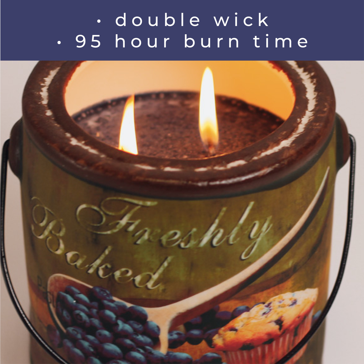 A Cheerful Giver Blueberry Muffins Farm Fresh Candle -- burn time infographic