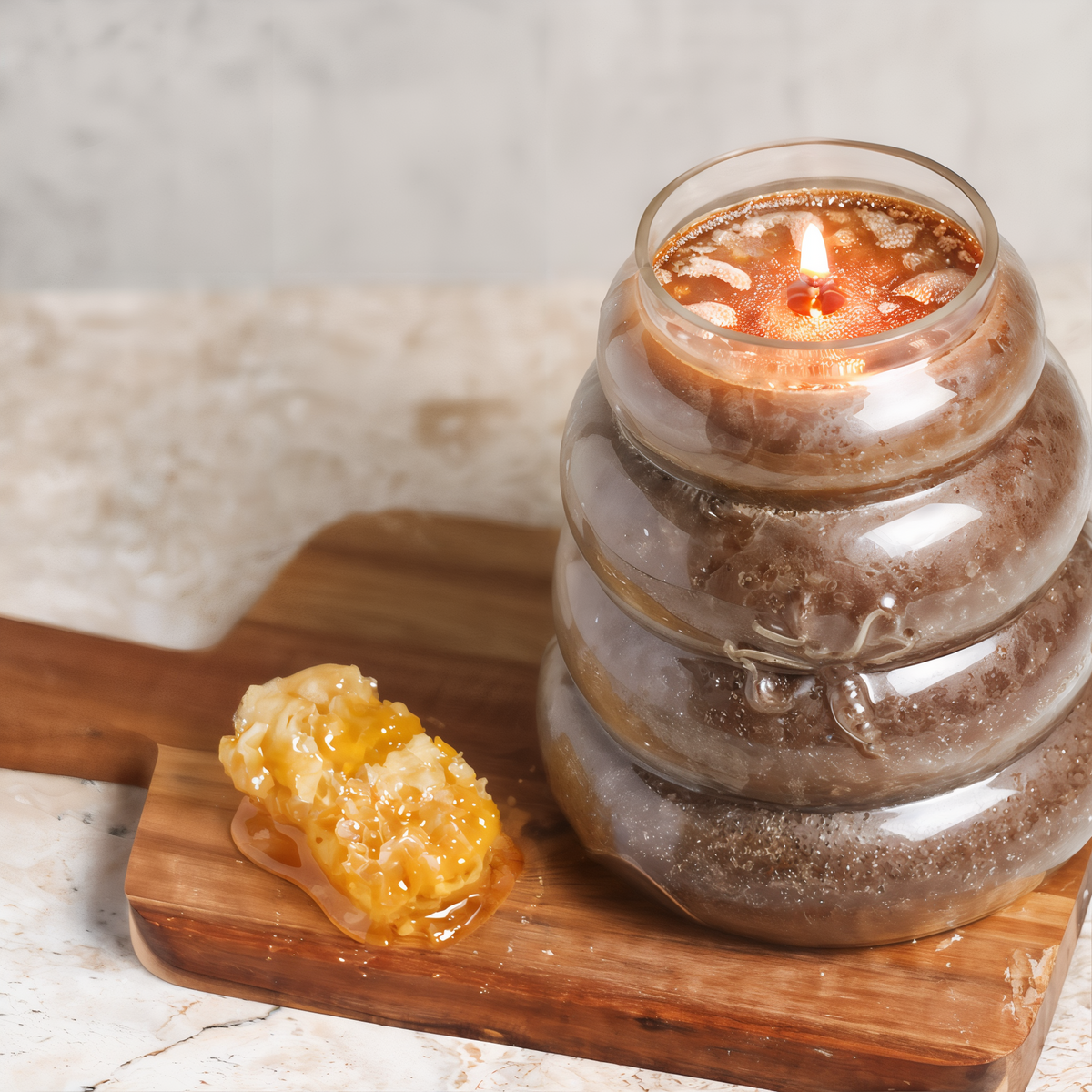 A Cheerful Giver Honey Praline Large Beehive Candle -- styled scene