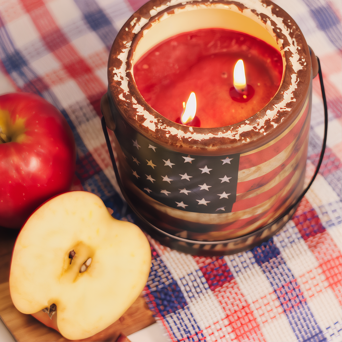 A Cheerful Giver Juicy Apple America Farm Fresh Candle -- styled scene