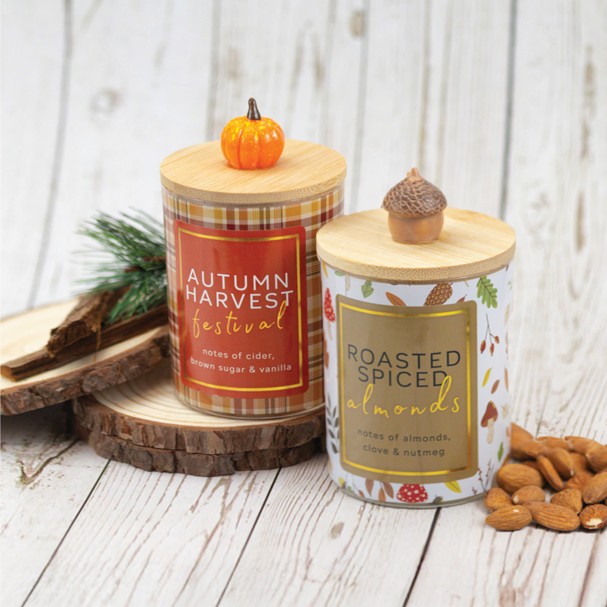 A Cheerful Giver Roasted Spiced Almonds Seasonal Candle -- styled scene