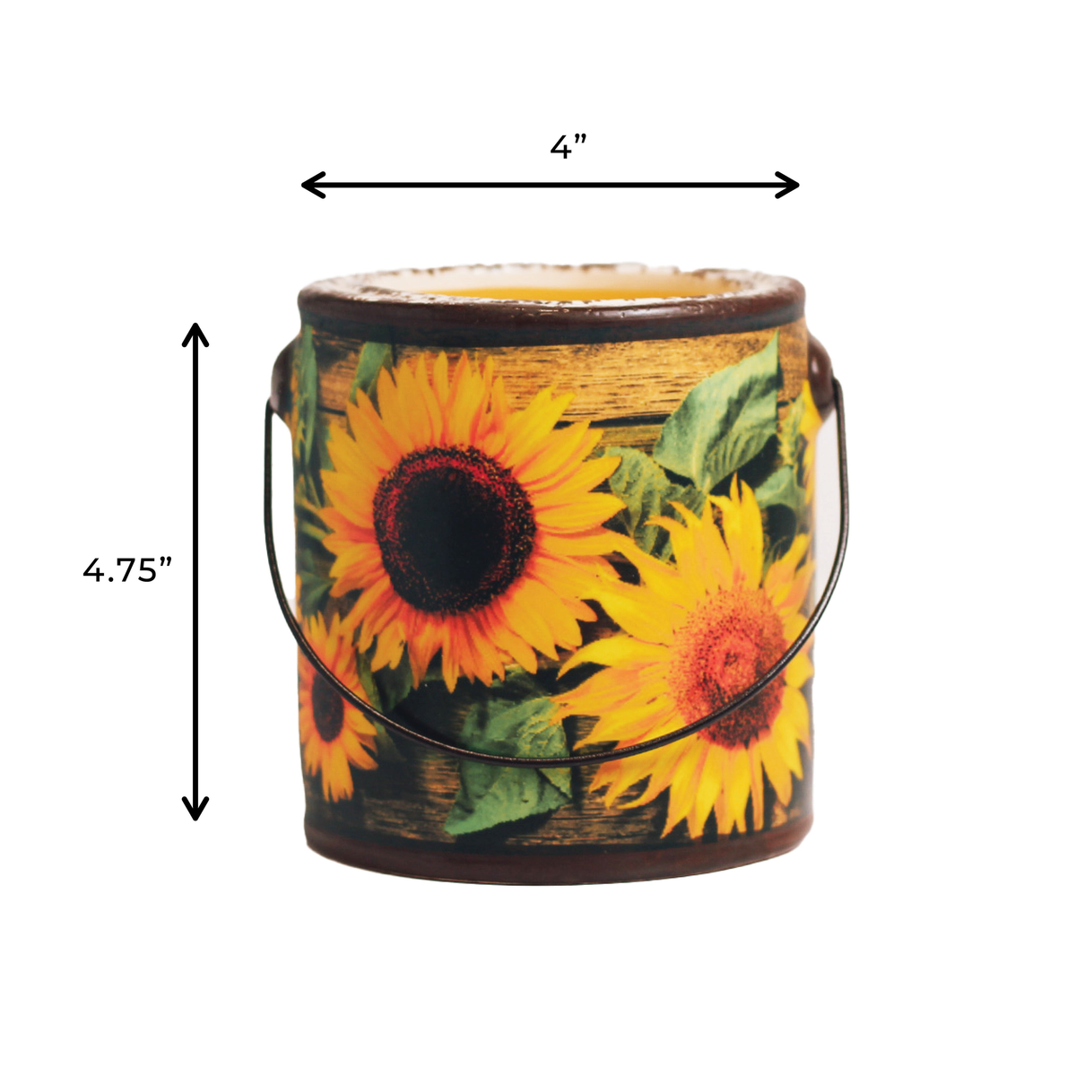 A Cheerful Giver Sunflower & Driftwood Farm Fresh Candle -- dimensions diagram