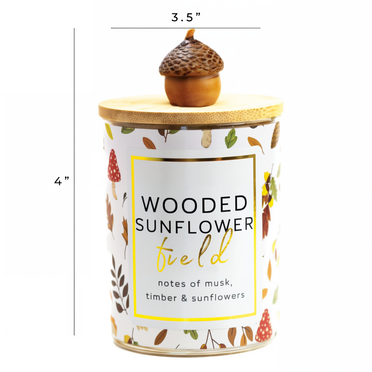 A Cheerful Giver Wooded Sunflower Field Seasonal Candle -- diagram