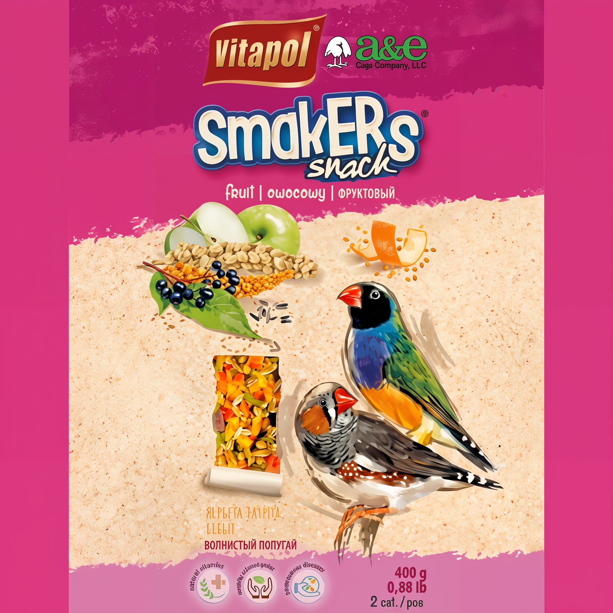 A&E Cage Company Grain and Fruit Flavor Smakers Finch Bird Treat Sticks