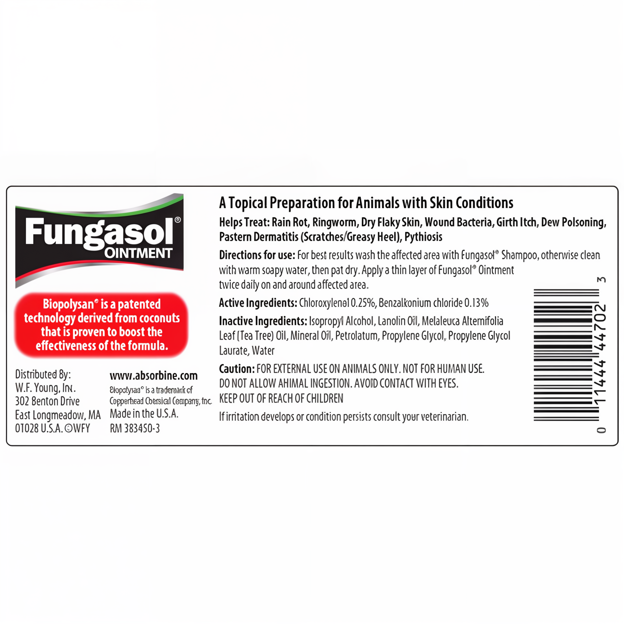 Absorbine Fungasol ointment, label